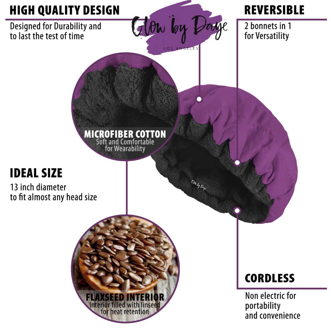 Glow by Daye Cordless Deep Conditioning Thermal Heat Cap - Microwavable Heat Therapy for Hair - Portable & Reversible Grape Design - Perfect for At-Home Hair Treatments & Salon-Quality Results