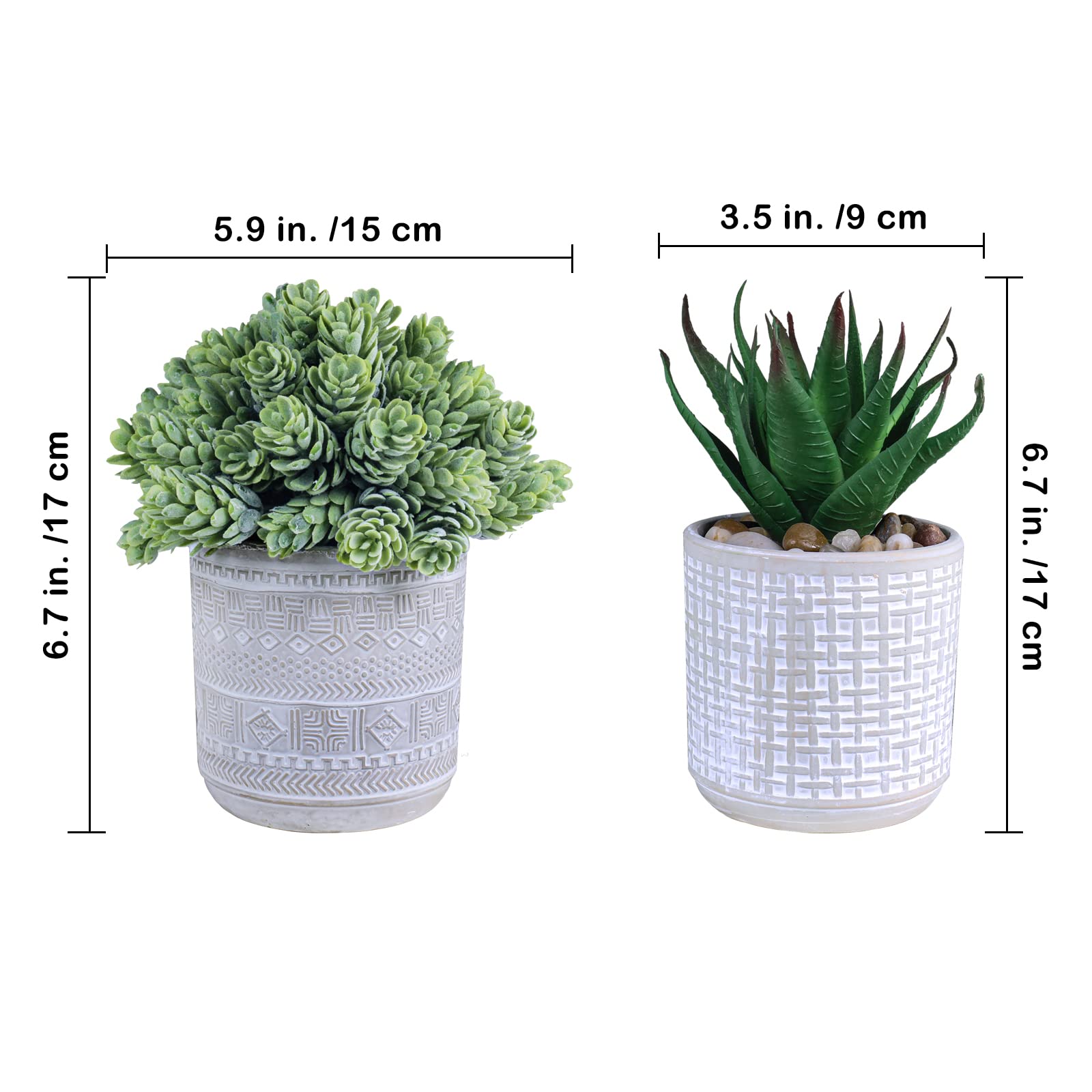Set of 3 Artificial Succulent Plants - Fake Aloe, String of Pearls & Hops in Gray Geometric Concrete Ceramic Pots | Perfect for Home Office Desk Decor, Indoor Greenery, Housewarming Gifts & Modern Interior Design