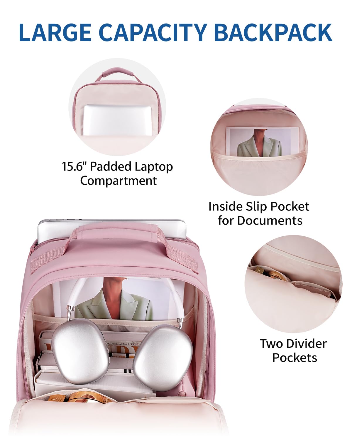 WANDF 15.6 Inch Travel Laptop Backpack for Women & Men - USB Charging Port, College Backpack, 18x14x8 Personal Item Bag - Perfect for Business Trips, Commuting & School