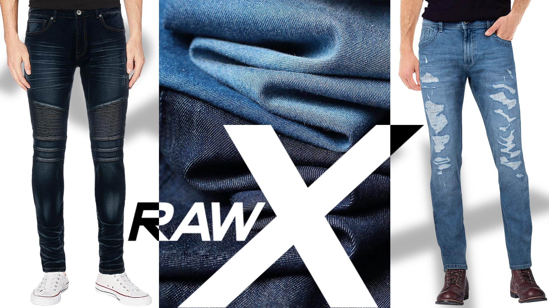 RAW X Men's Skinny Jeans - Washed Ripped Distressed Moto Stretch Denim Biker Pants | Slim Fit Stretchable Comfort | Perfect for Casual Wear, Motorcycle Riding & Night Out