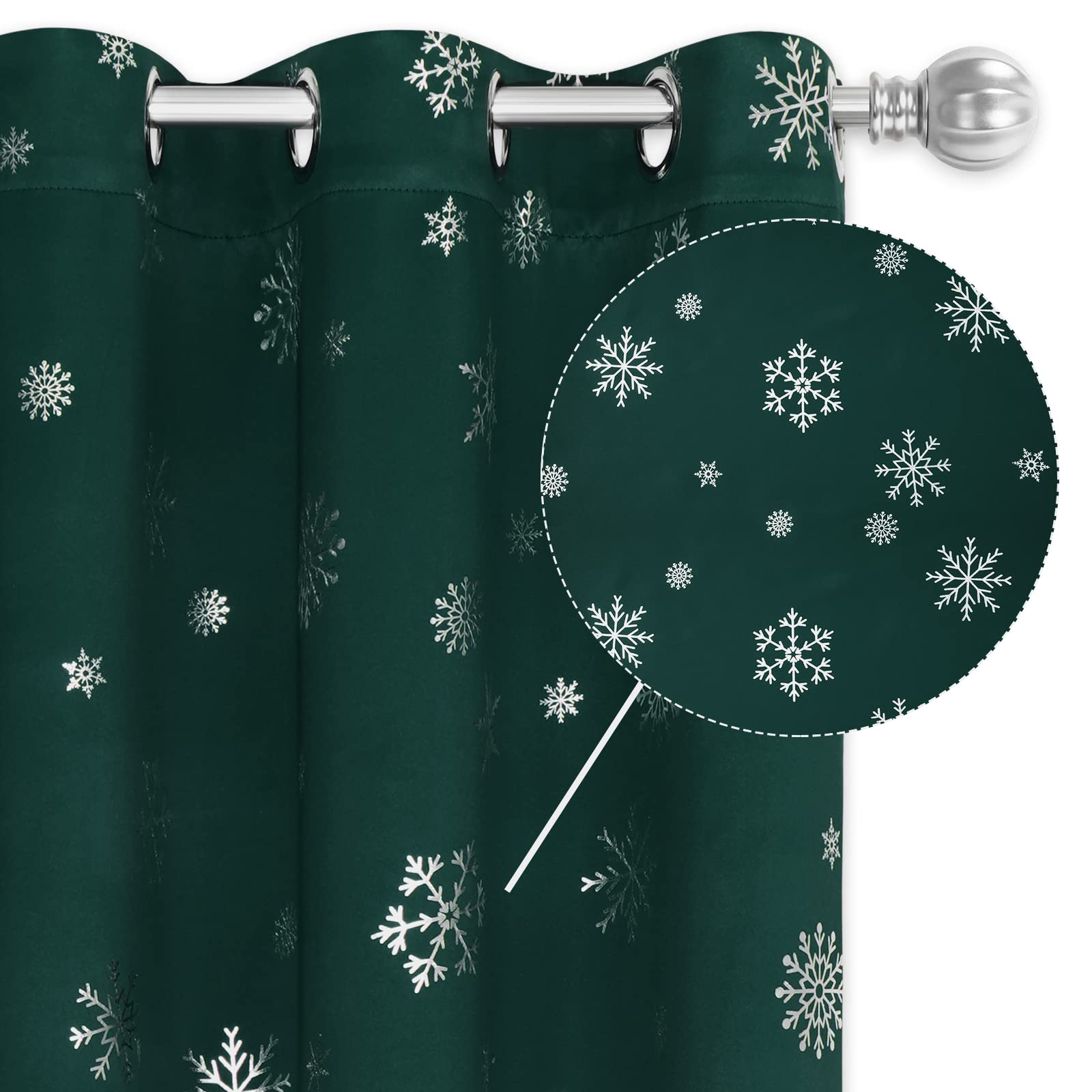 FRAMICS Snowflake Foil Print Thermal Insulated Blackout Curtains - 52