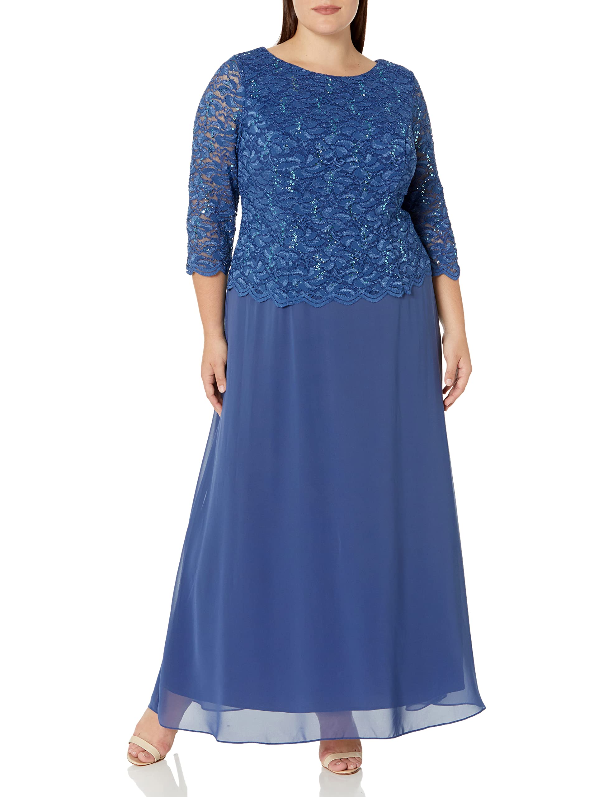 Alex Evenings Women's Plus Size Long Formal Dress with Scalloped Lace Trim - Elegant Evening Gowns for Weddings, Parties & Special Occasions