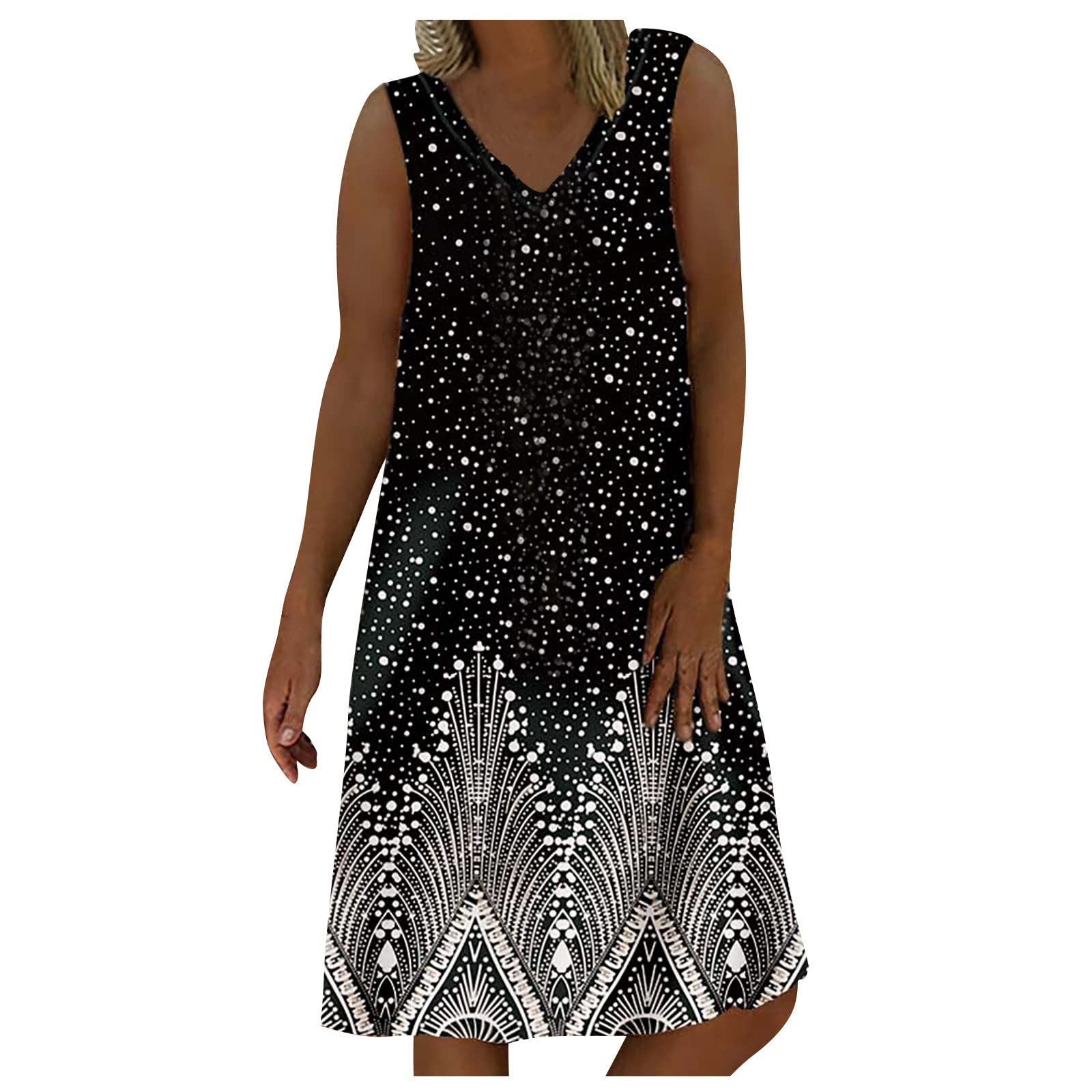Women's V-Neck Sleeveless Tank Dress - Knee Length Summer Mini Dress for Women | Perfect for Beach, Party & Casual Outings