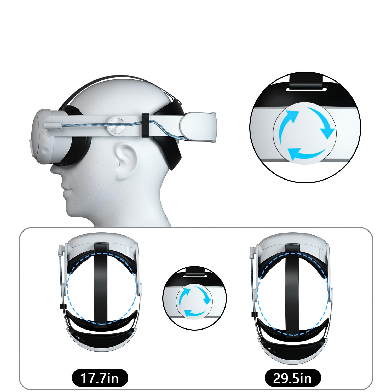Meta Quest 3 VR Head Strap Replacement - 10000mAh Built-in Battery, Adjustable Elite Strap Kit for Weight & Stress Reduction - Comfortable VR Accessories for Gaming, Fitness & Virtual Meetings