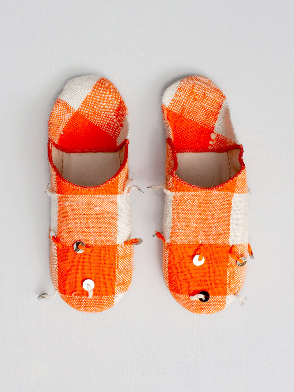 Moroccan Boujad Basic Babouche Slippers - Orange Sequin Embroidered Leather House Shoes | Comfortable & Stylish for Home, Lounge & Cultural Events