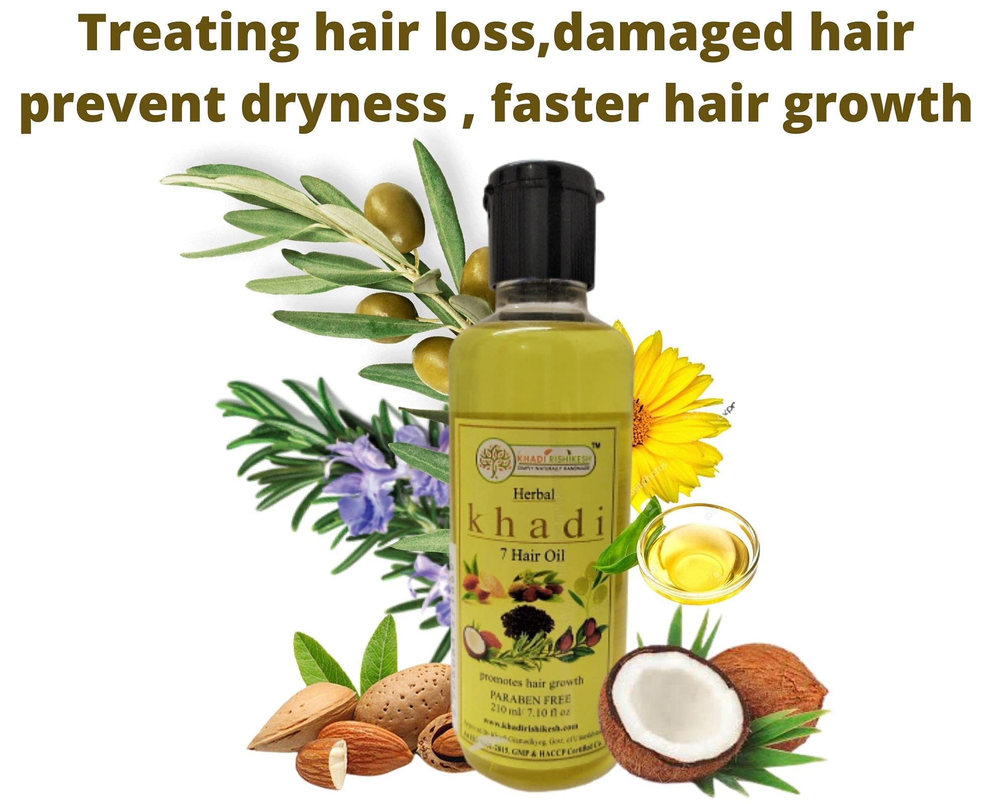 Khadi Rishikesh Herbal 7 Oils Hair Treatment - 210ml | Natural Hair Growth Oil for Strong, Long & Healthy Hair | Controls Hair Fall with Argan Oil & Olive Oil | SLS & Paraben Free | Unisex Hair Care for Daily Nourishment & Scalp Massage