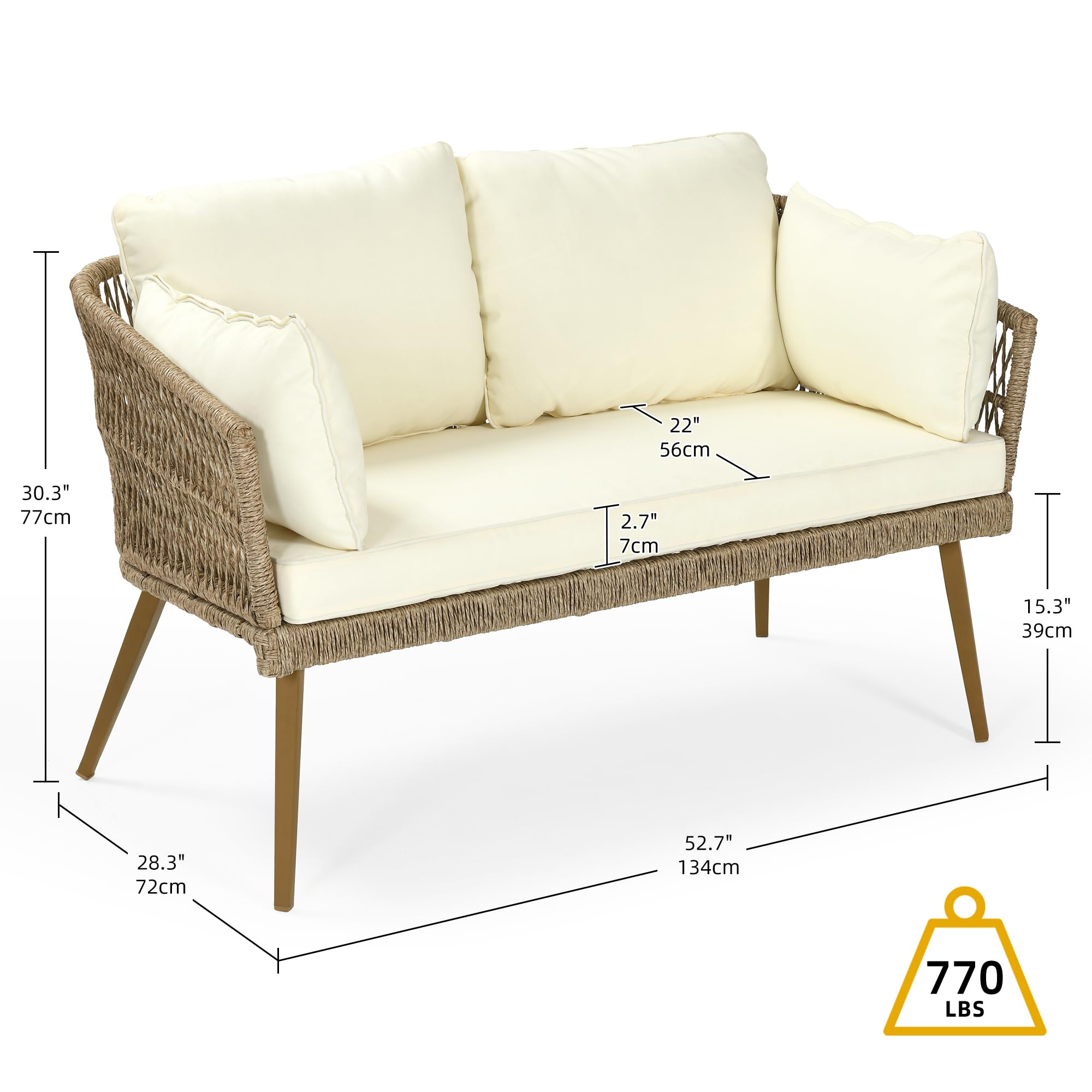 DWVO All-Weather Wicker Loveseat with Cushions - Outdoor Patio 2-Seater Sofa Set with Lumbar Pillows - Durable Rattan Furniture for Garden, Balcony, Deck & Poolside (Beige) | Perfect for Relaxing, Entertaining & Creating Cozy Outdoor Spaces