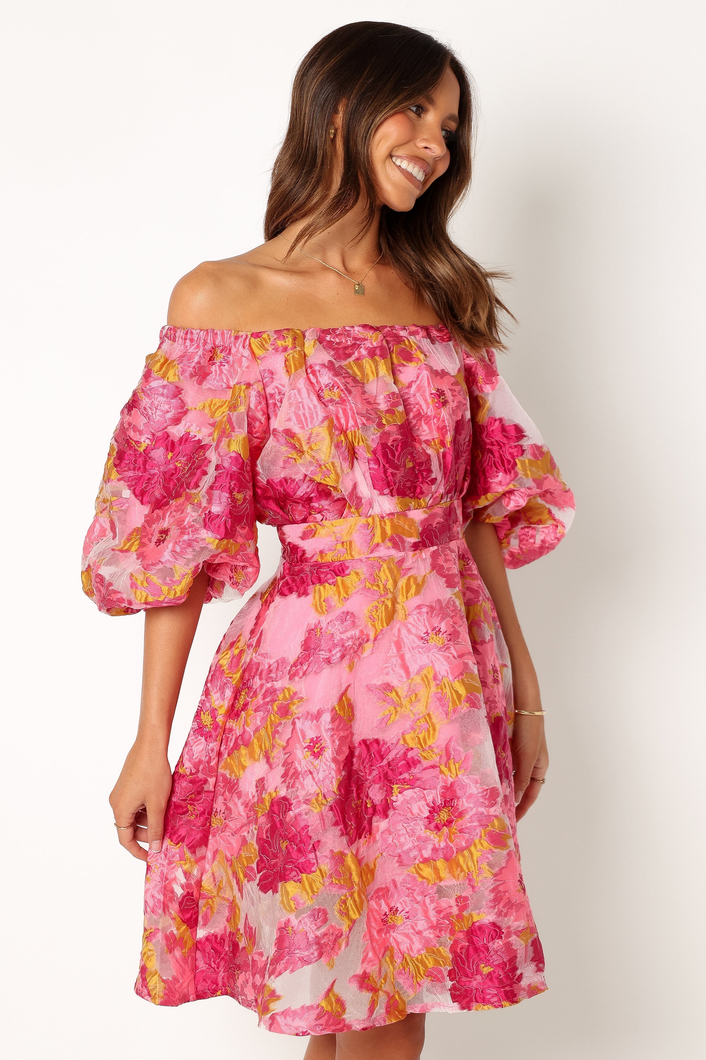 Faye Off Shoulder Mini Dress - Pink Floral Summer Dress for Women | Beach Party, Date Night, Vacation Outfit