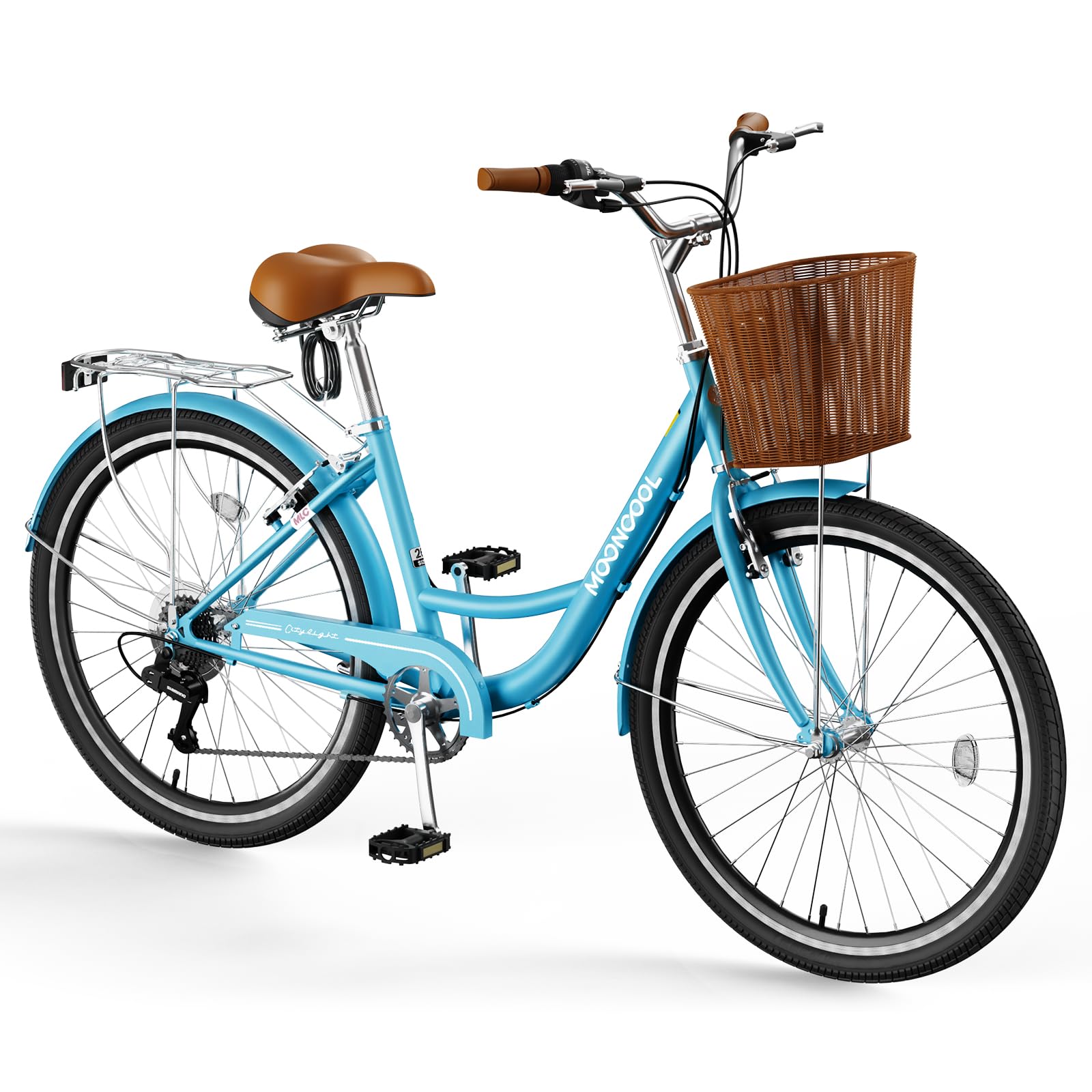 ABORON 7-Speed Beach Cruiser Bike for Adults - Hi-Ten Steel Frame, Front Basket & Rear Rack - Classic Vintage City Bicycle for Urban Commuting, Beach Rides, Park Trails & Leisure Cycling