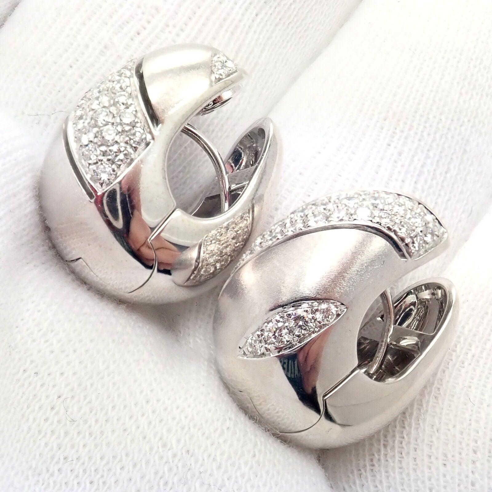 Authentic Damiani 18k White Gold 2 Carat Diamond Brushed Large Huggie Hoop Earrings for Women - Perfect for Weddings, Parties & Special Occasions