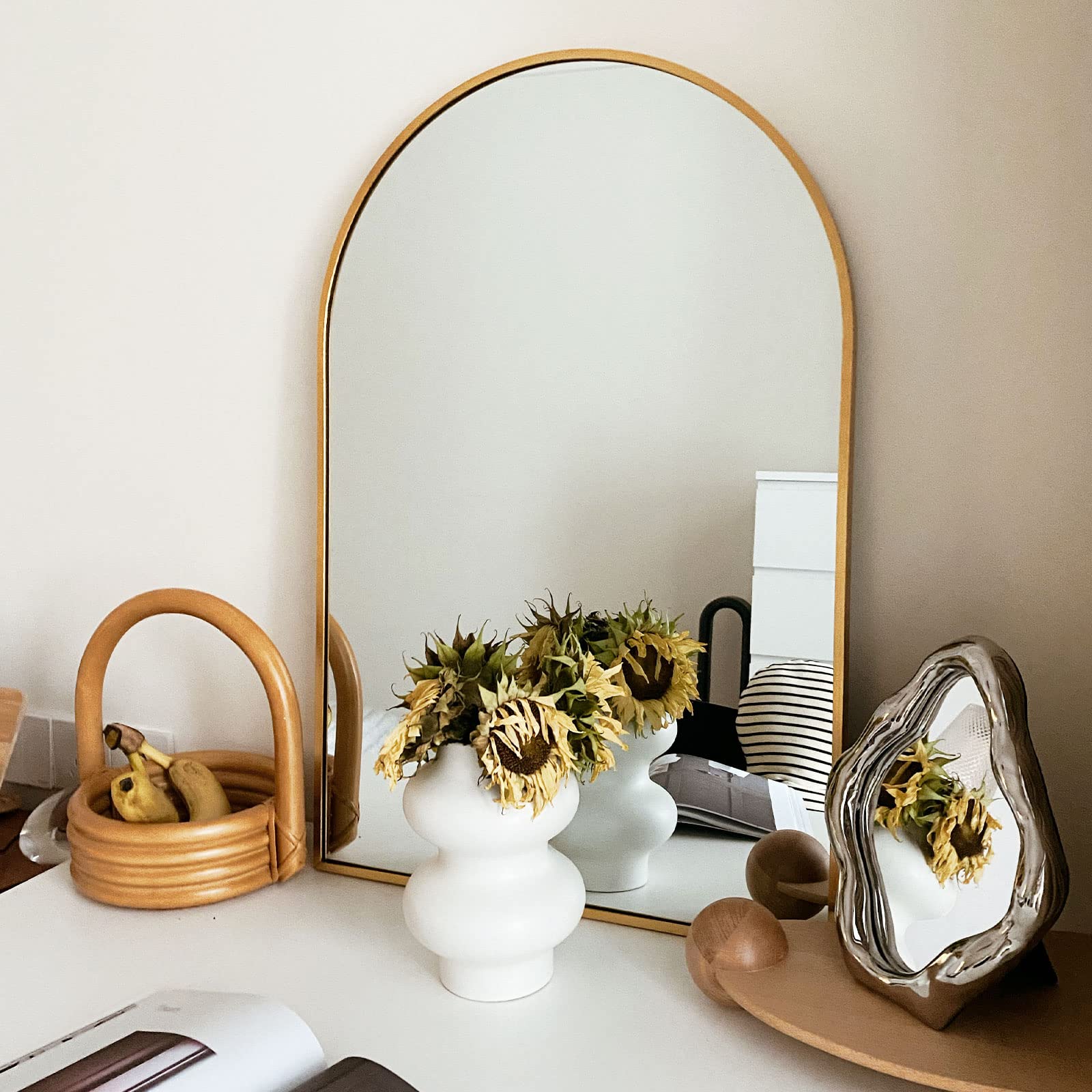 HARRITPURE 28x36 Inch Gold Arch Mirror - Wall Mounted Bathroom Vanity Mirror with Metal Frame for Bedroom, Living Room & Entryway - Perfect for Makeup, Home Decor and Space Illusion