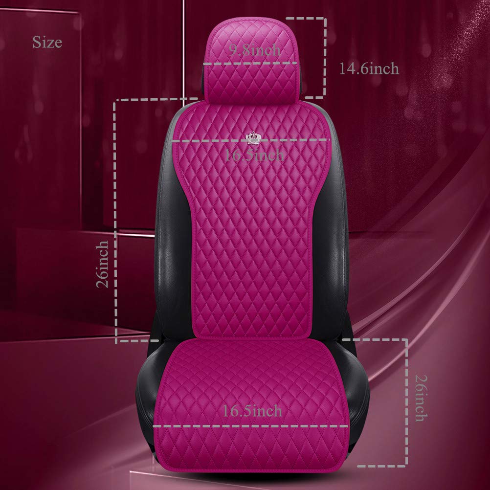 Premium Red Rain Universal Leather Car Seat Covers - 11PCS Set with Crown Rose Pink Design for Cars, Trucks & SUVs | 2/3 Covered Protection | Luxury Interior Upgrade for Daily Commute & Road Trips