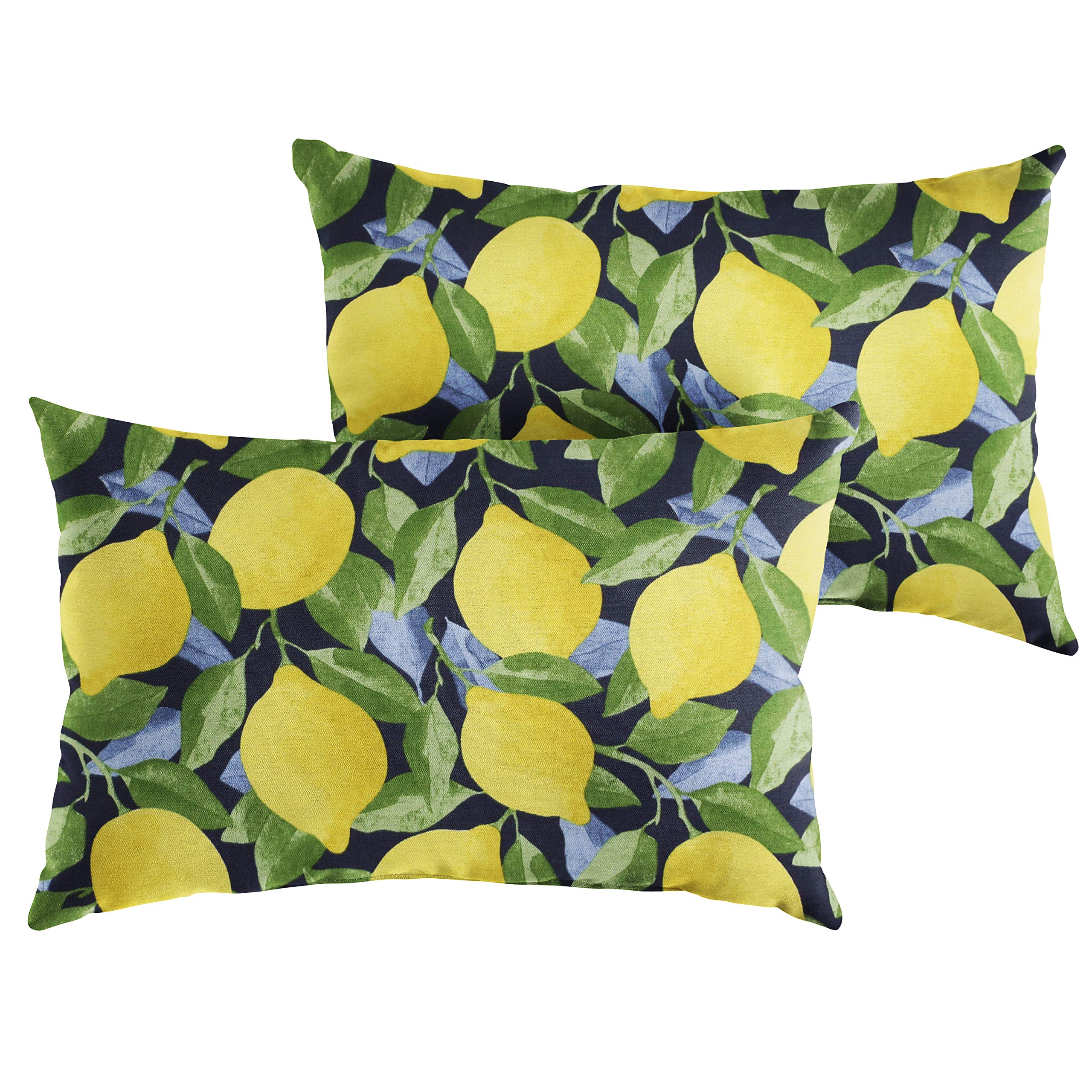 Sorra Home Indoor/Outdoor Knife Edge Lumbar Pillow Set of 2 - Yellow Lemons Pattern Decorative Throw Pillows for Sofa, Bed, Patio & Outdoor Furniture - Perfect for Living Room, Bedroom & Garden Decor