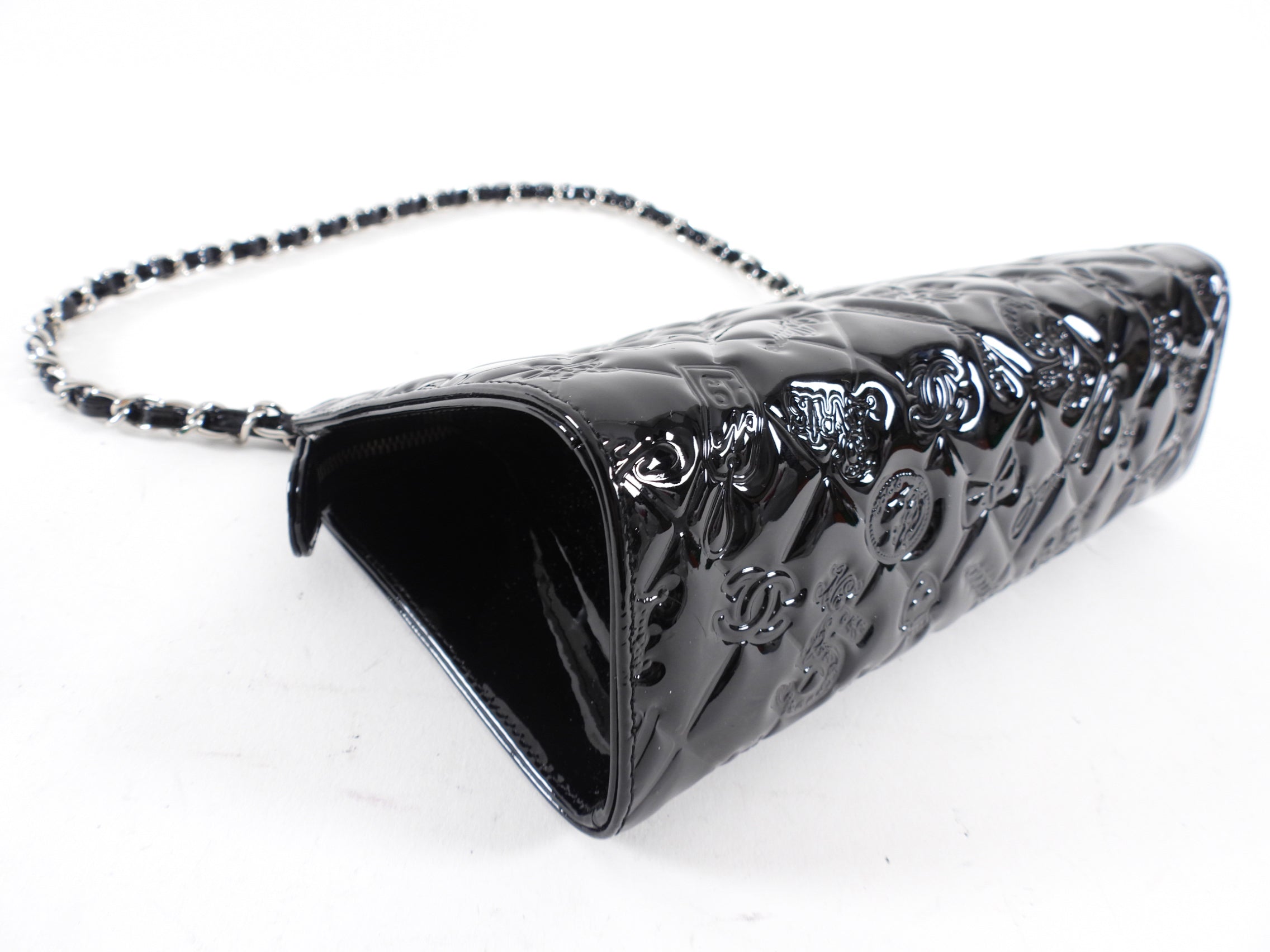 Chanel Black Patent Leather 2006 8 Lucky Symbols Pochette Bag - Luxury Vintage Crossbody Purse for Women, Perfect for Parties & Special Occasions