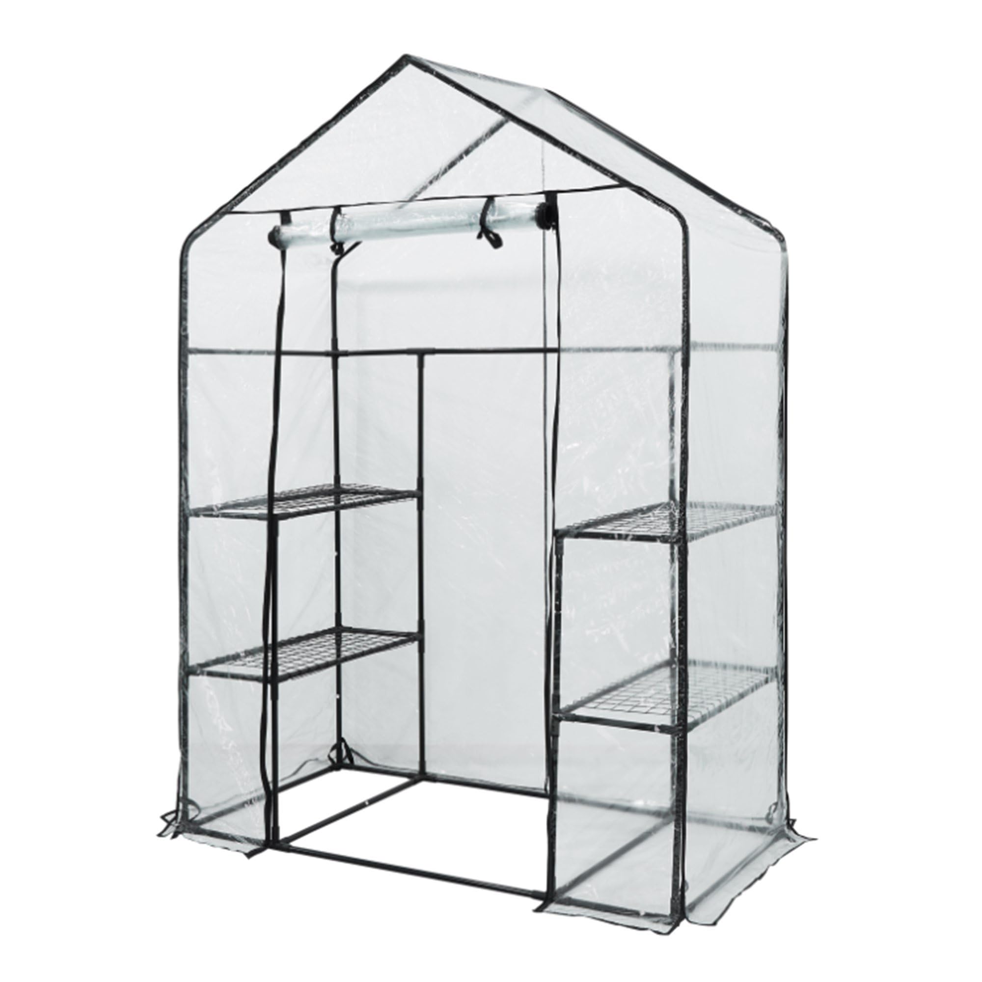 Outdoor Walkthrough Greenhouse with 4 Plant Shelves - Perfect for Gardening, Seed Starting & Plant Protection - Ideal for Backyards, Patios & Small Farms