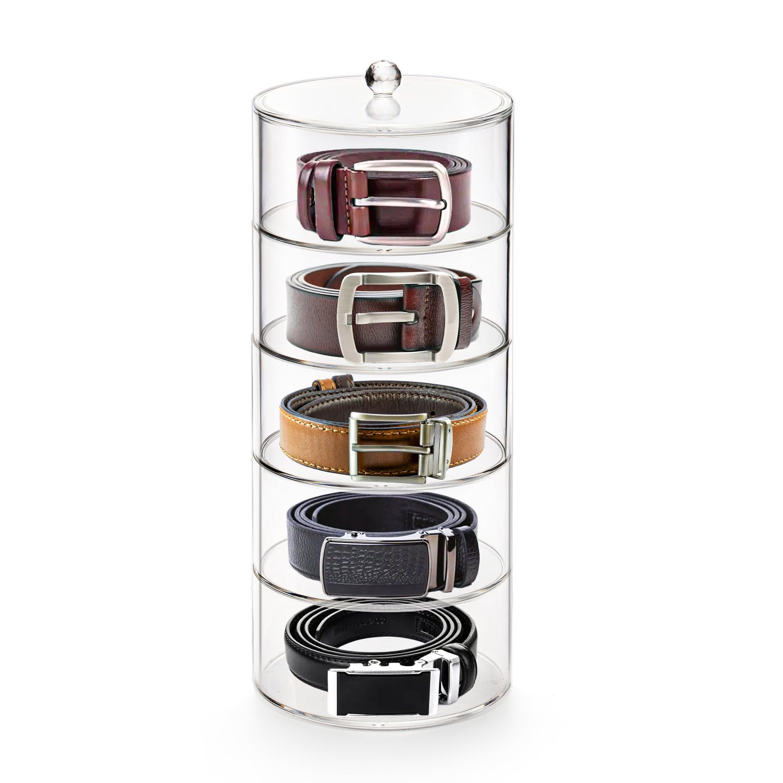 ZENFUN 5-Tier Clear Acrylic Belt Organizer - Stackable Jewelry & Watch Storage Box for Closet, Drawer, Vanity - Perfect for Hair Accessories, Watches, Rings (3