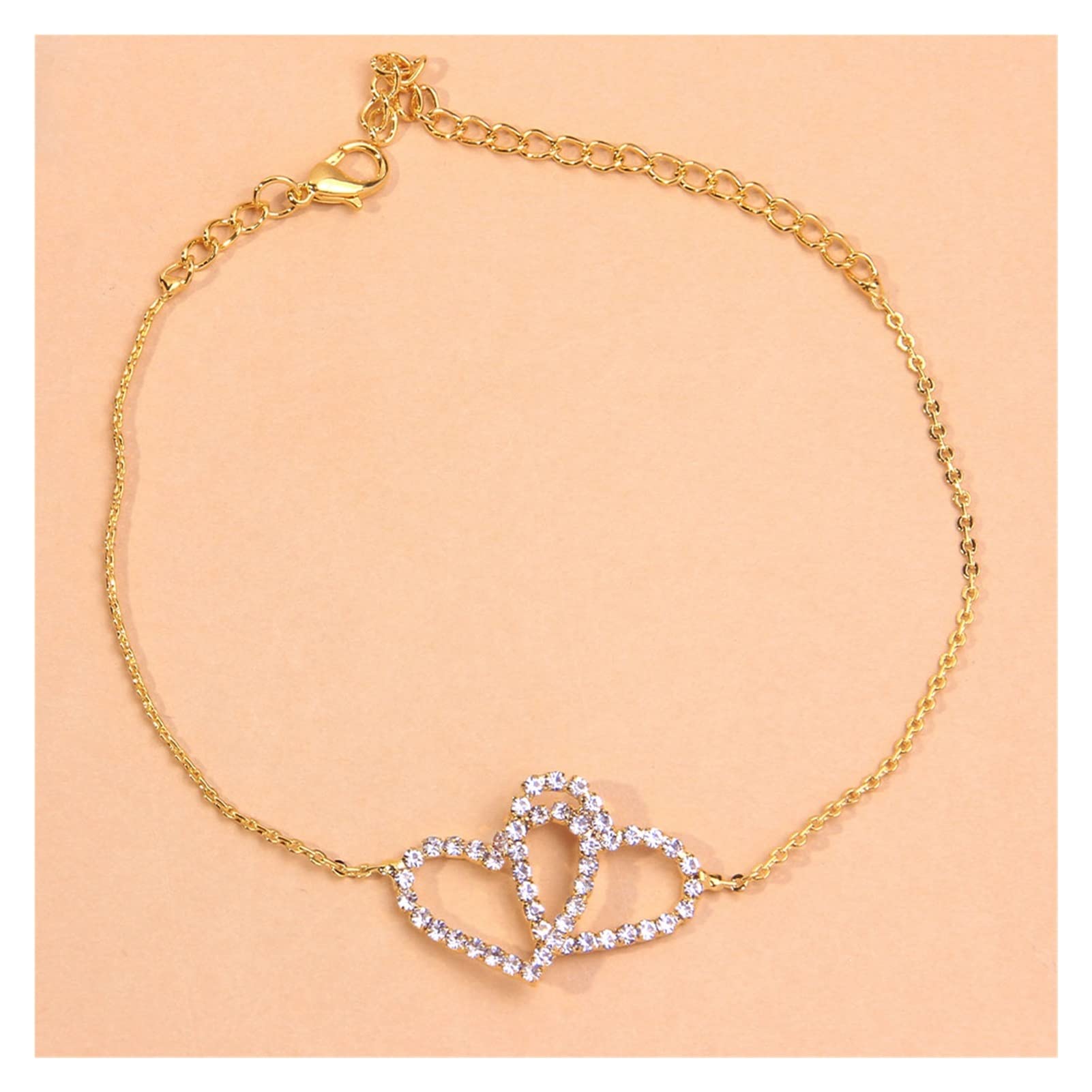 YXSLC Women's Summer Beach Rhinestone Heart Anklet - Dainty Hollow Love Foot Chain Jewelry for Sandals | Elegant Ankle Bracelet for Vacation, Wedding, Party & Boho Fashion Accessories