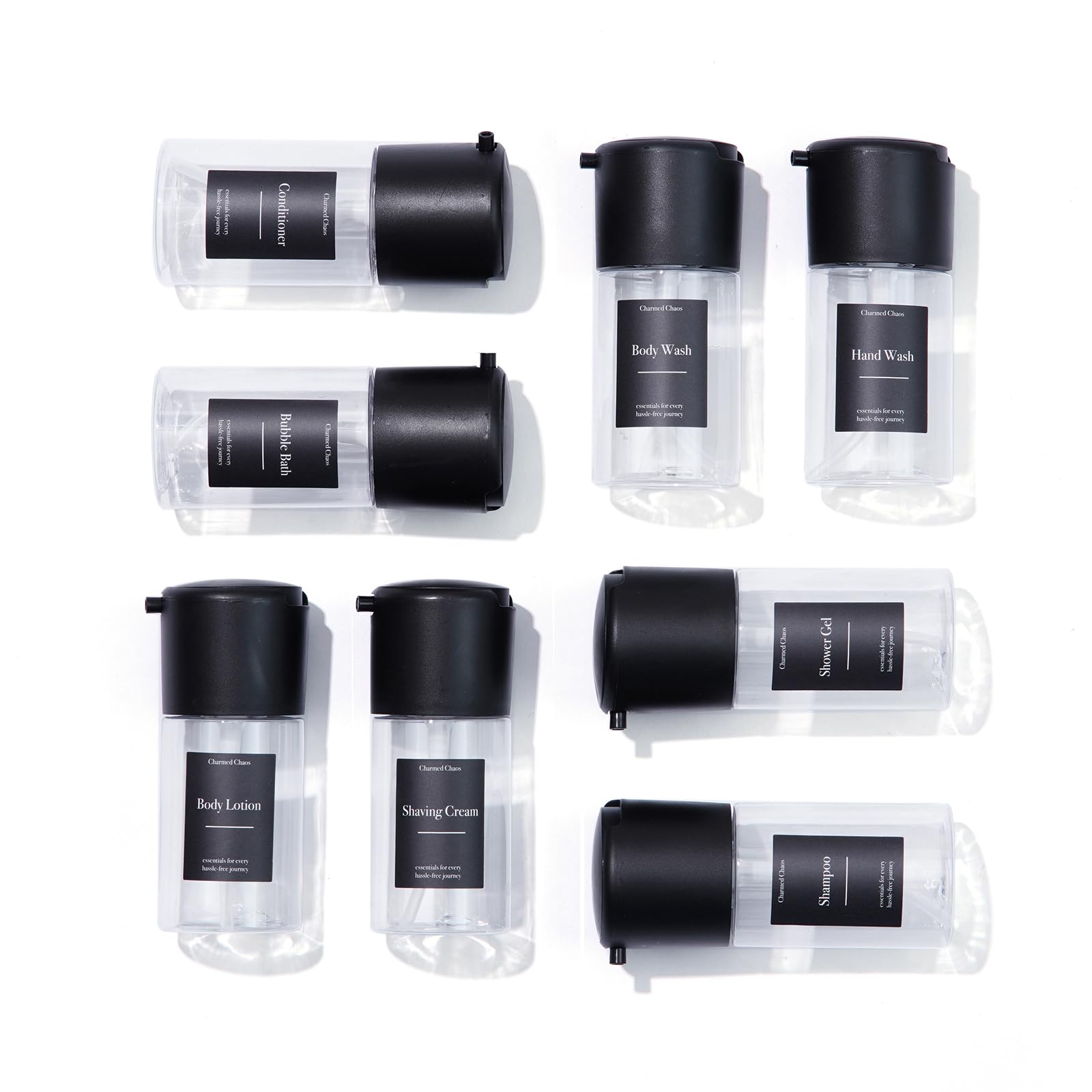 TSA Approved Leak Proof Travel Toiletries Bottles Set - 8 Pack BPA Free Refillable Fine Mist Spray Bottles (2.03oz, Black) for Airplane Carry On, Gym, Camping & Daily Use