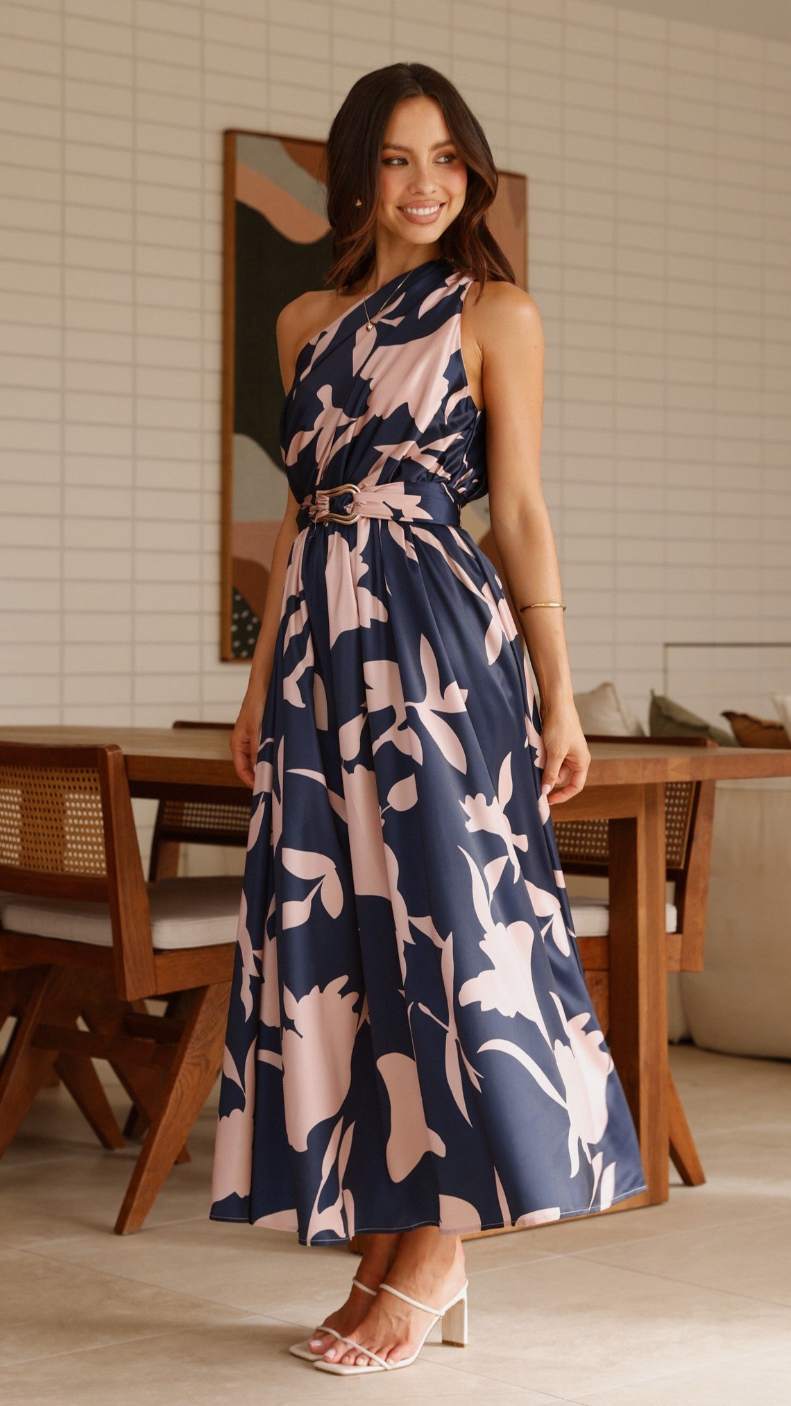 Hadas Maxi Dress for Women - Navy & Pink Floral Print, Long Flowy Summer Dress - Perfect for Beach, Vacation, and Casual Wear