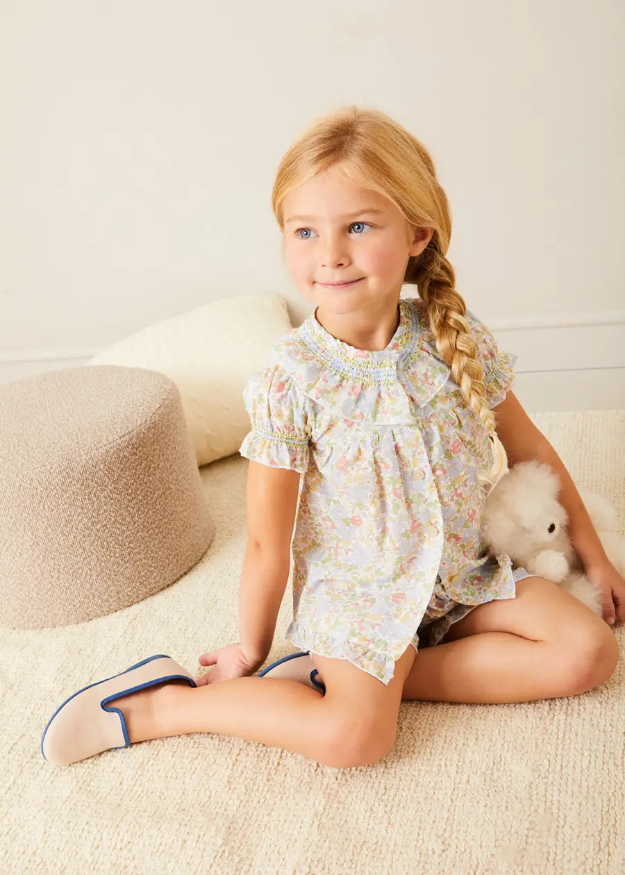 Clara Floral Ruffle Collar Short Sleeve Pajamas for Girls - Green Cotton Sleepwear (18 Months to 10 Years) | Comfortable Nightwear for Bedtime & Sleepovers
