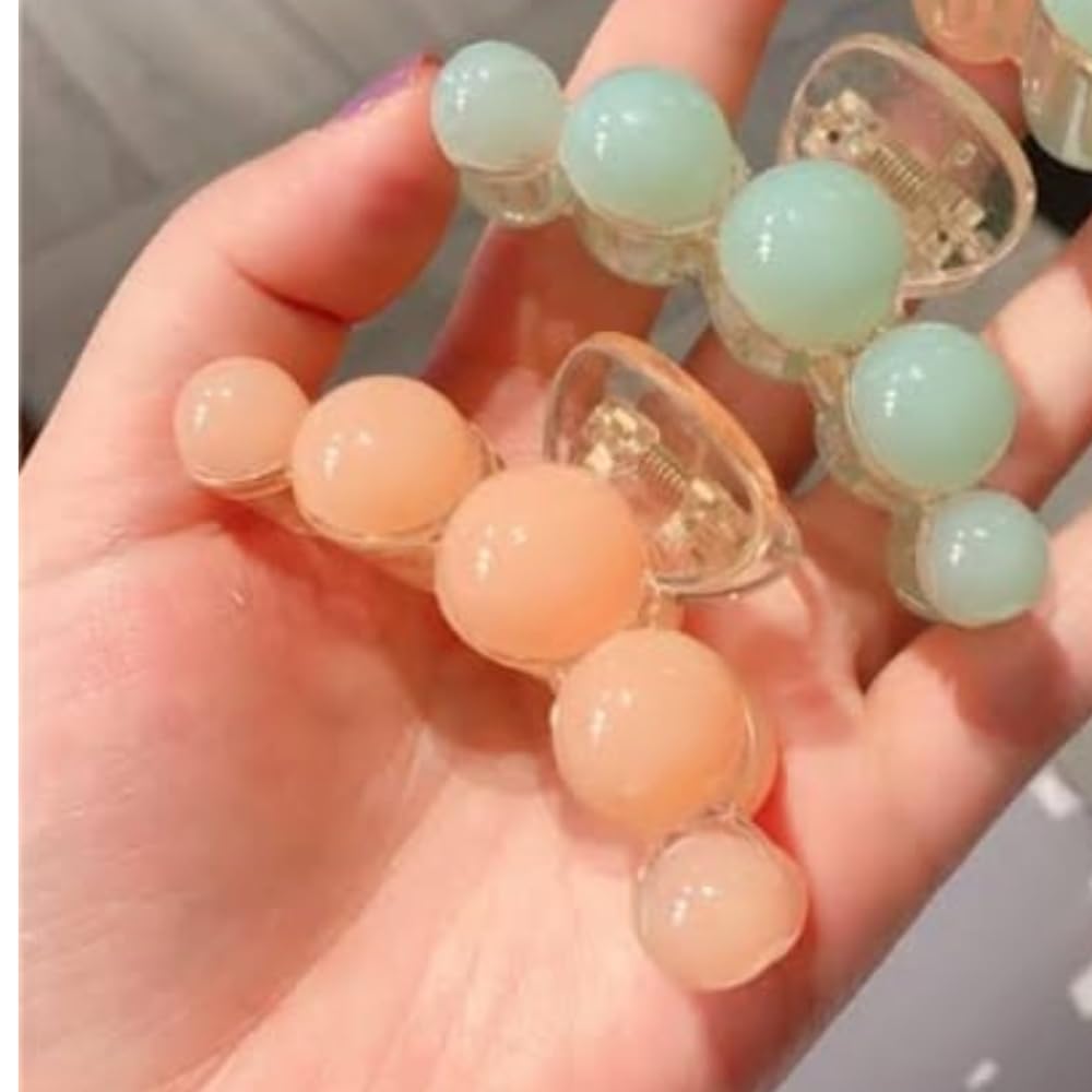 RSJ TRADERS - 3-Piece Candy Color Hair Barrettes with 7CM Big Pearl Plastic Hair Claw Clips Combo for Women & Girls - Perfect for Thick & Thin Hair Styling, School, Work, and Everyday Use