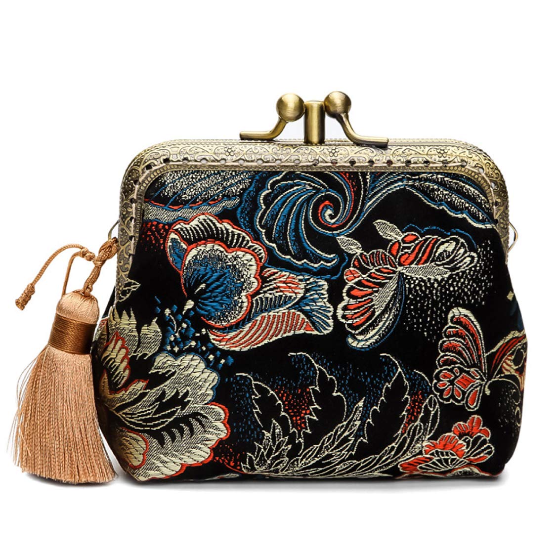 Vintage Silk Coin Purse with Buckle & Kiss-Lock Closure - Elegant Flying Butterfly Design for Women | Perfect for Change, Cash, Jewelry & Travel Essentials