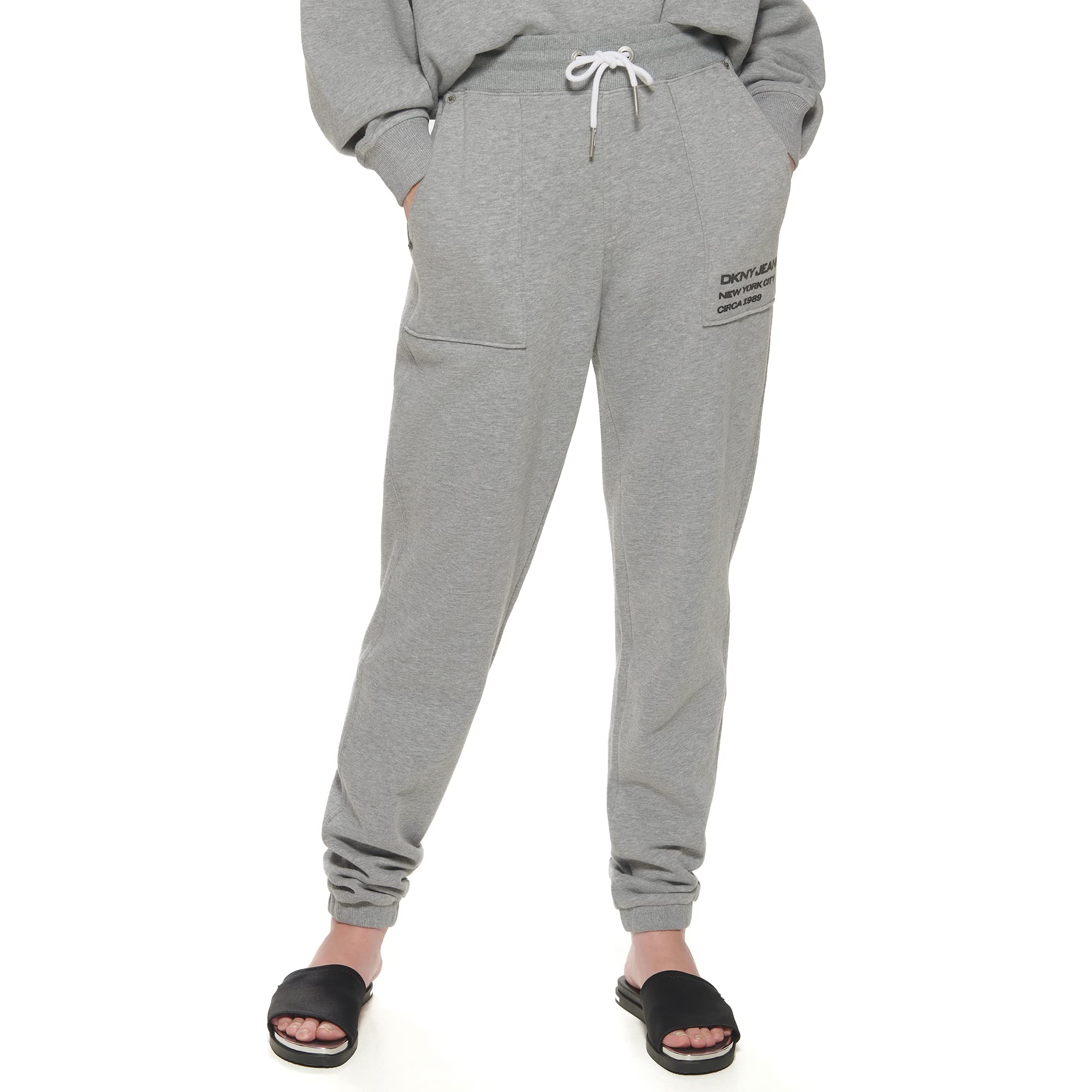 DKNY Women's Casual Mid Rise Drawstring Logo Jogger Sweatpants - Comfortable Lounge Pants for Yoga, Running & Everyday Wear