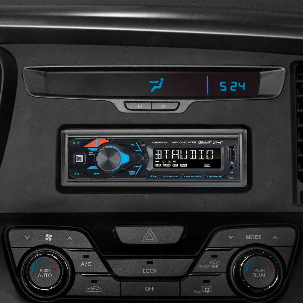 Dual XRM59BT Single DIN Mechless Car Stereo Receiver with Bluetooth, USB & AUX Input - Wireless Music Streaming & Hands-Free Calling for Cars, Trucks & SUVs