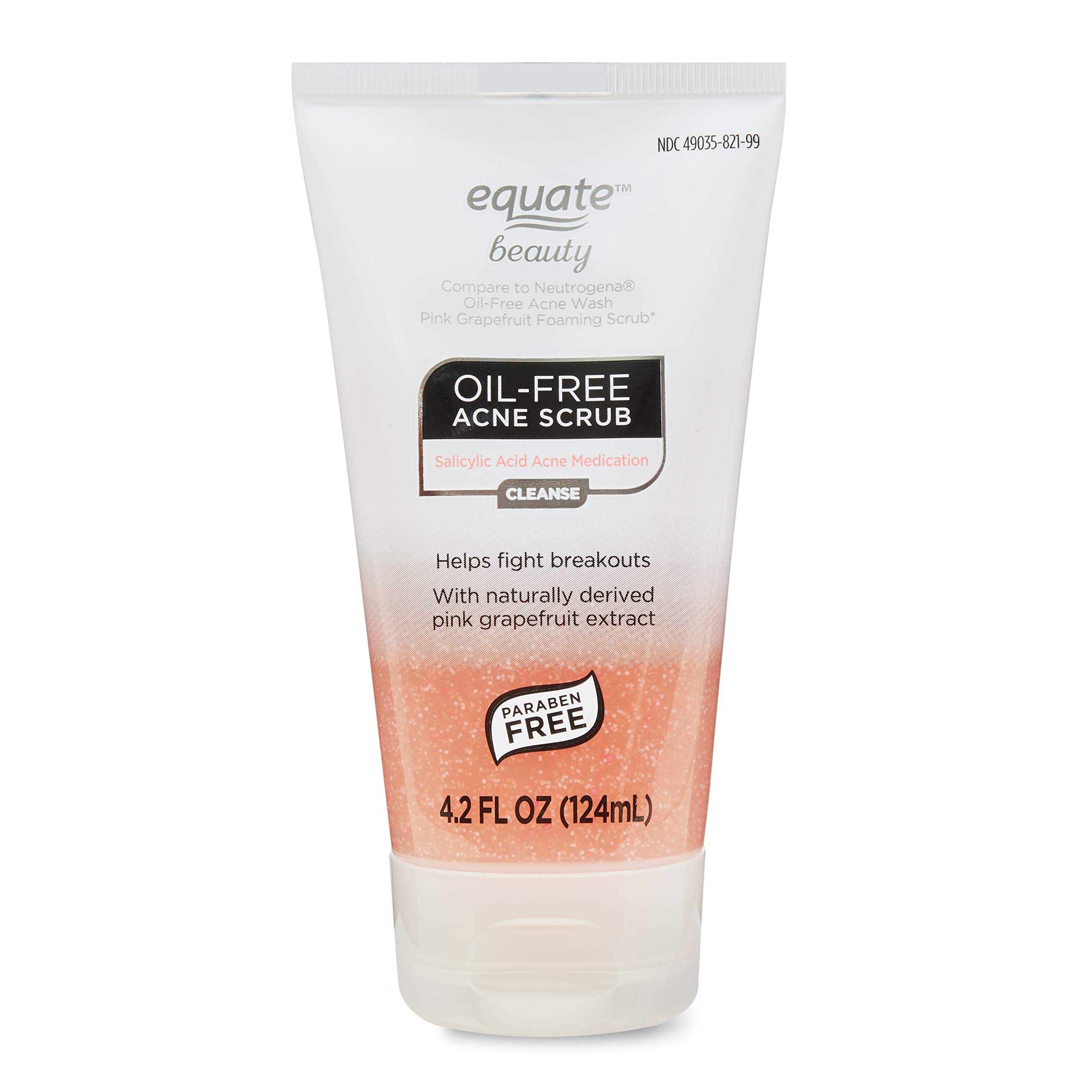 Equate Pink Grapefruit Foaming Acne Scrub 4.2 oz - Deep Cleansing Face Wash for Oily & Acne-Prone Skin - Exfoliating Facial Cleanser with Salicylic Acid - Perfect for Daily Skincare Routine & Travel Size