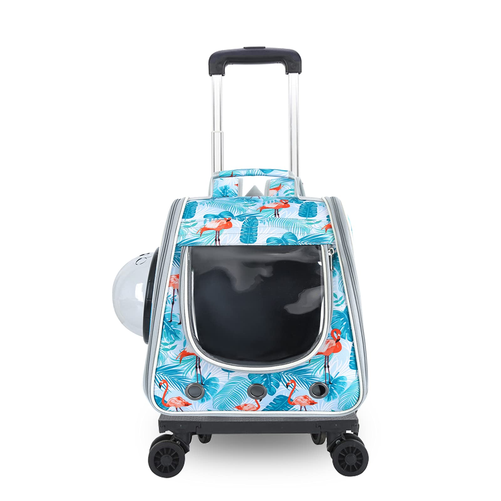 MUAMX Space Capsule Pet Carrier Backpack with Wheels - Breathable Rolling Pet Stroller for Dogs & Cats - Travel, Hiking & Outdoor Use - Perfect for Airplane, Car Rides & Vet Visits