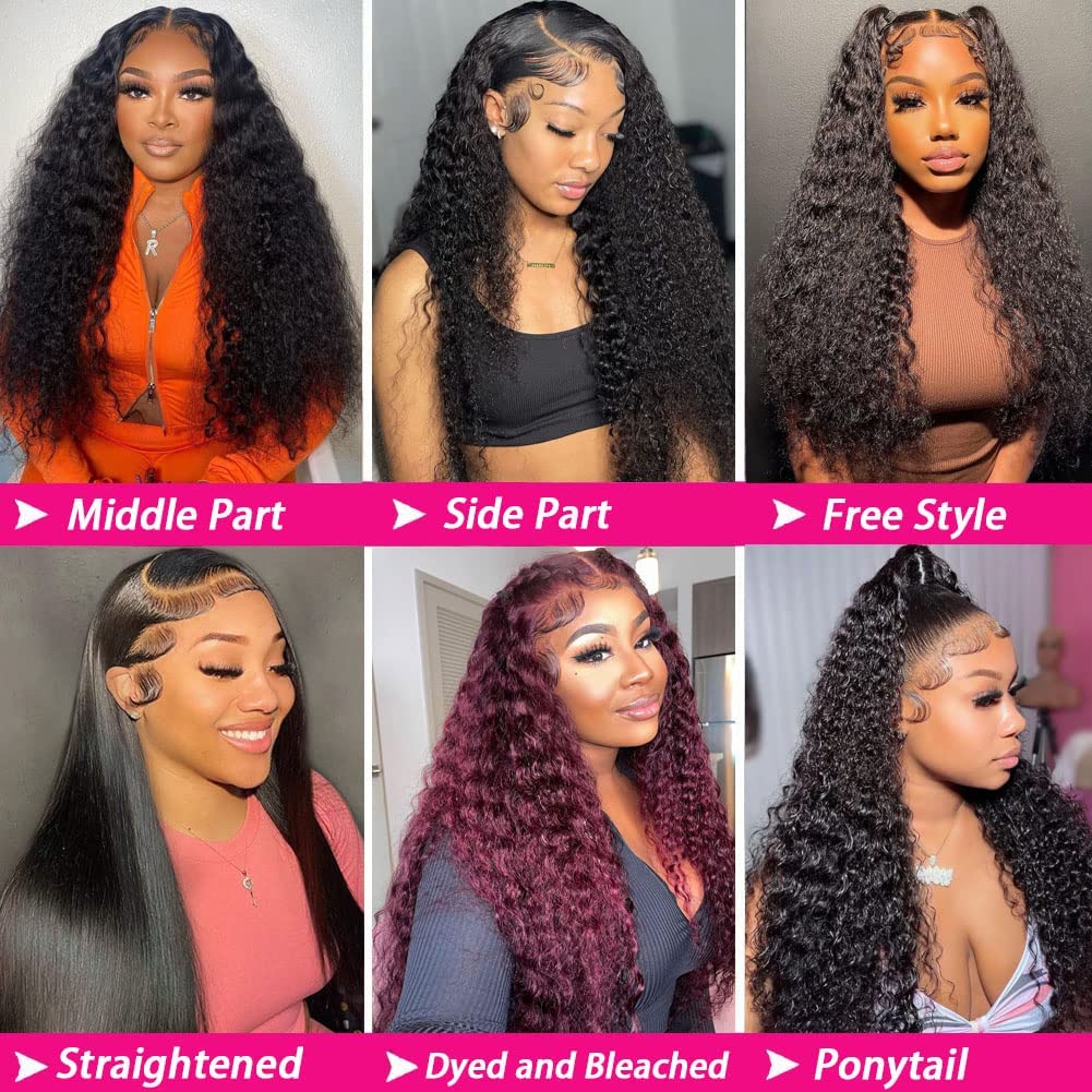 13x6 Deep Wave Lace Front Wigs Human Hair 30 Inch - HD Transparent Lace Frontal Wigs 200% Density Deep Curly Glueless Wigs - Pre Plucked with Baby Hair Natural Black - Perfect for Daily Wear, Cosplay, and Special Occasions