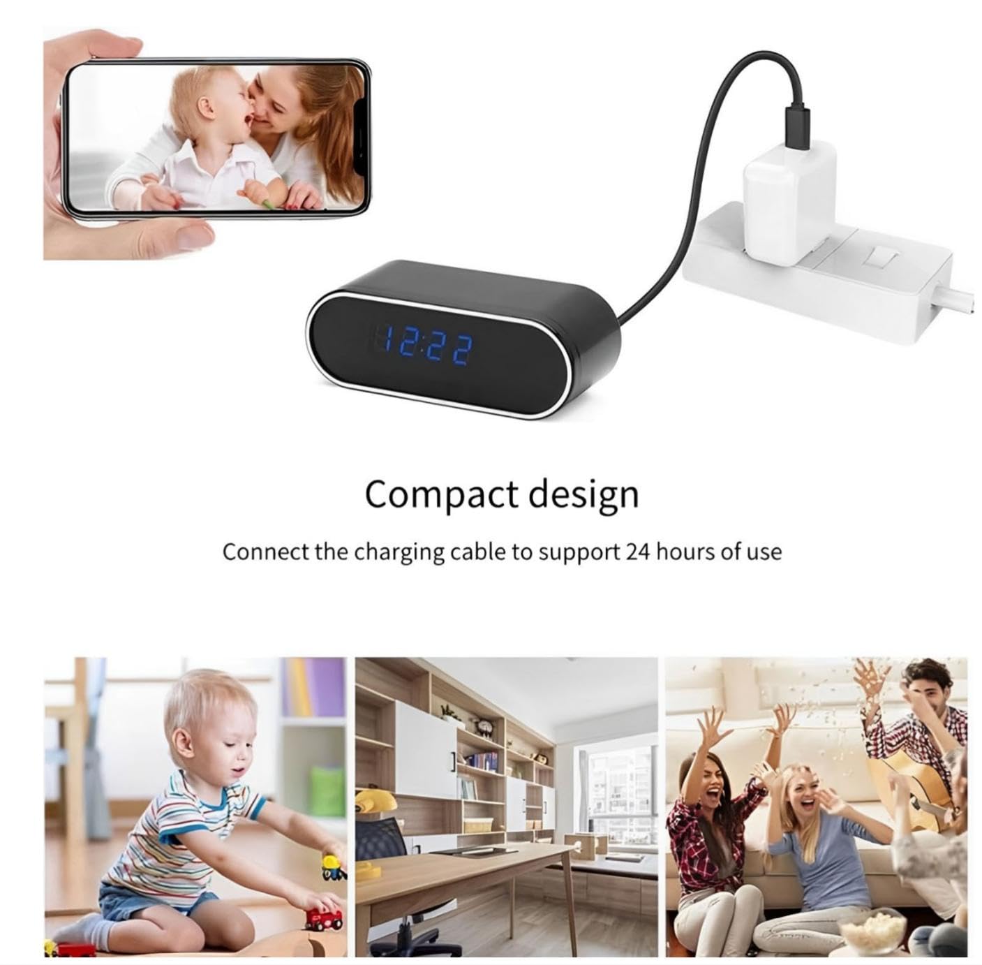 AKBUON Mini Hidden Camera Alarm Clock - 1080P WiFi Spy Camera with Night Vision & Motion Detection for Home, Office, Baby Monitor & Security Surveillance