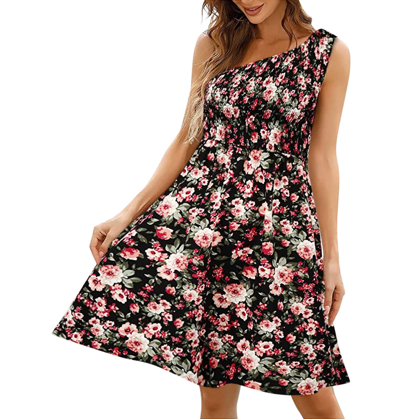 UYTOGOFE Women's Sexy One Shoulder Summer Dress - Flowy Graphic Print Sundress for Beach, Vacation & Casual Wear | Perfect for Spring & Summer Outings