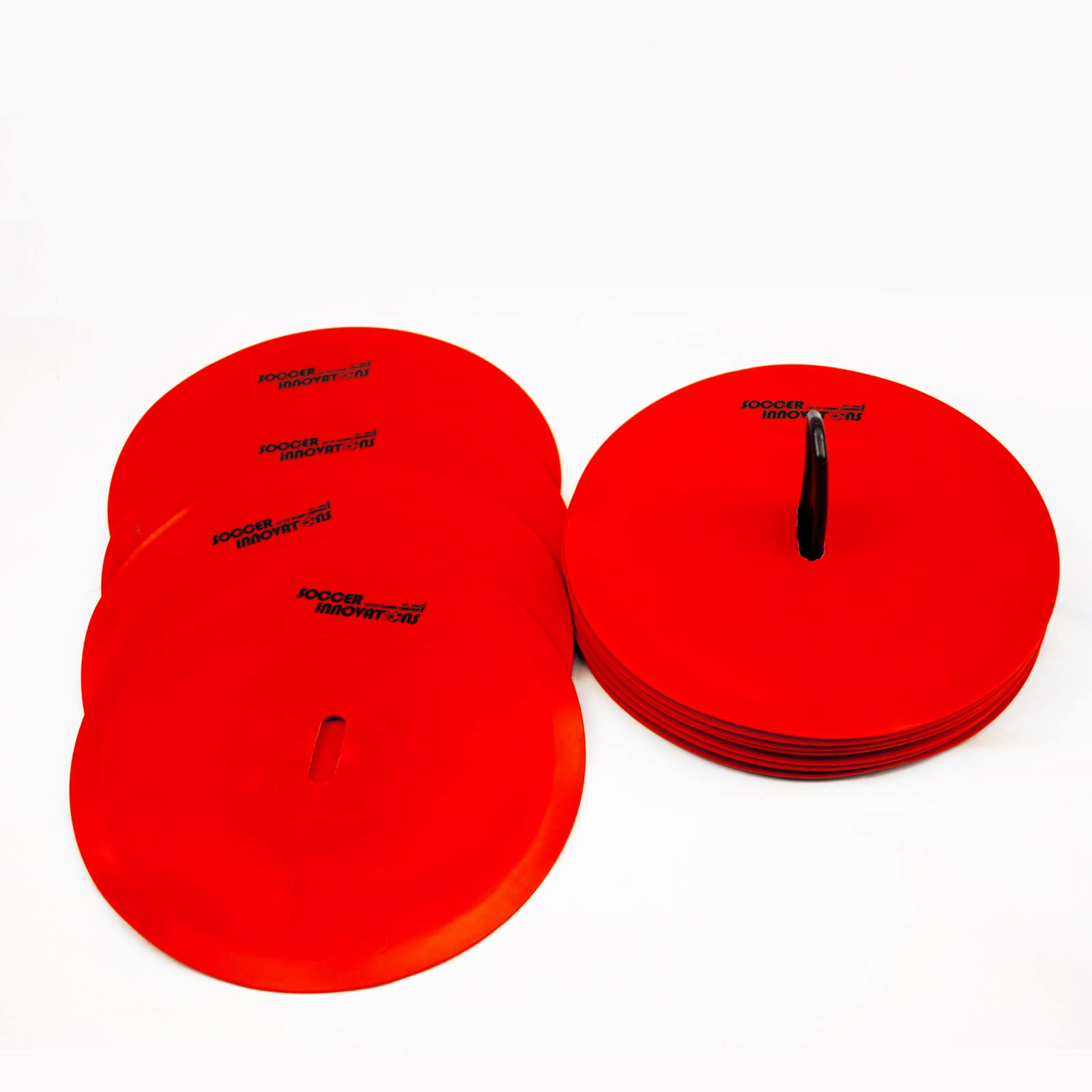 Soccer Training Disc Cones - 10-Pack Flat Markers for Agility Drills & Practice - Bright Red Sports Equipment for Soccer, Football, Baseball & Field Training