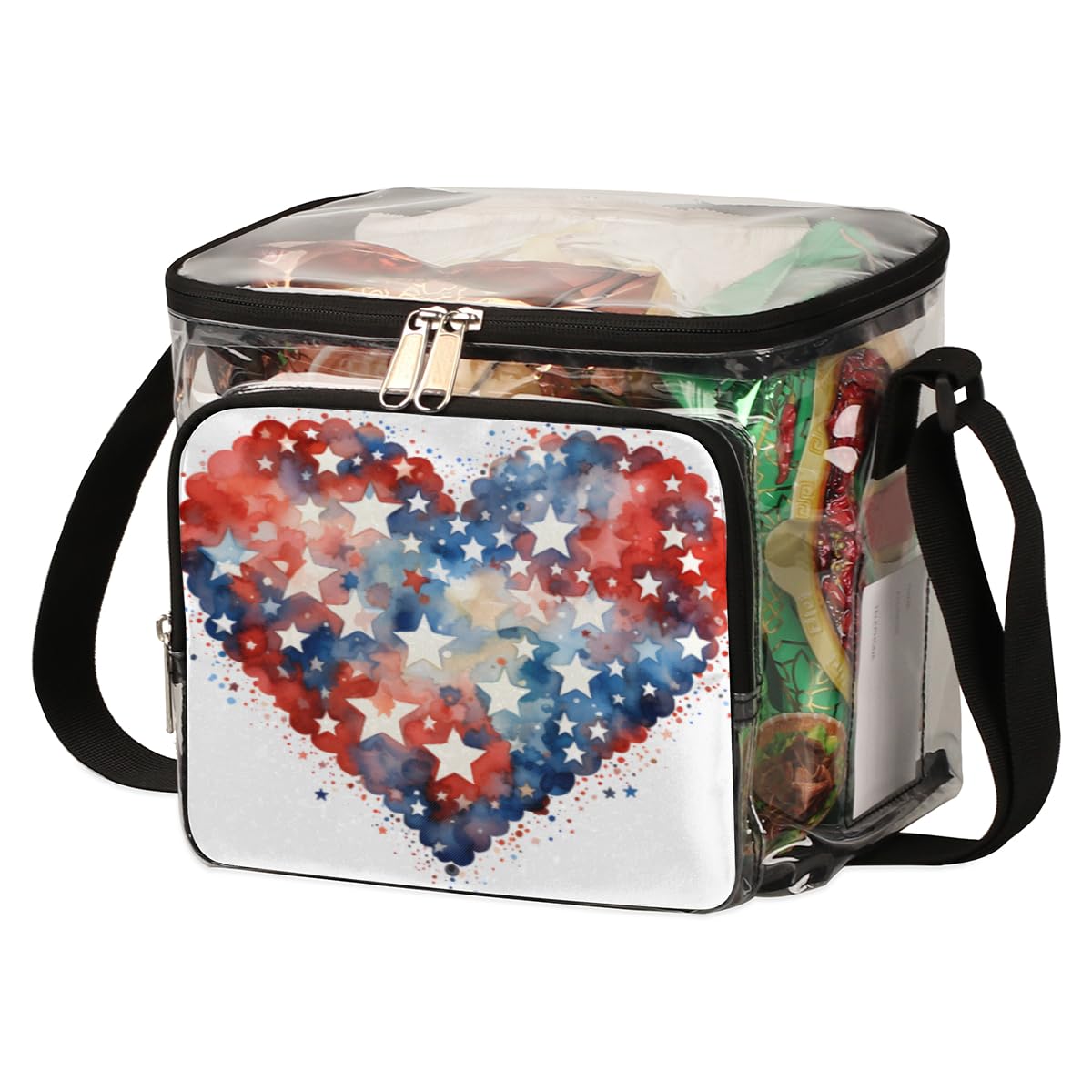 GzLeyigou Transparent Heart Print Clear Tote Bag with Handles - Star Pattern Crossbody Shoulder Bag for Lunch, Outdoor Activities, Travel, Picnics, Concerts & Sports Events (Stadium Approved) - Perfect for Beach Days, Music Festivals and Shopping Trips