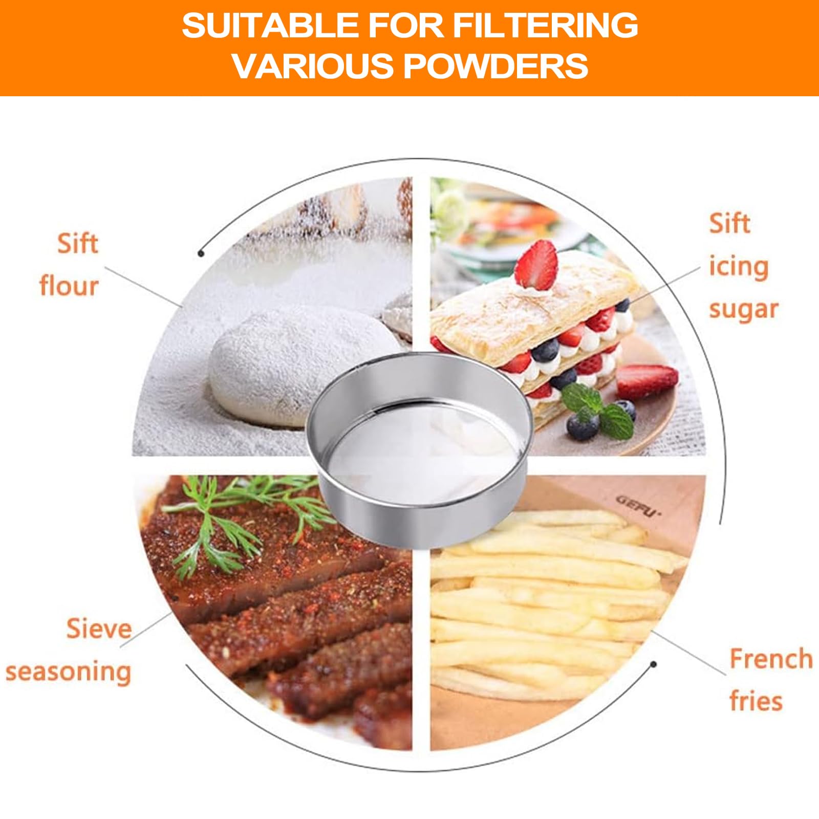 12 Inch Stainless Steel Flour Sifter Tamis - 60 Mesh Fine Sieve for Baking Cakes, Bread & Pastries with Dough Scraper - Perfect Baking Gift for Home Bakers & Cooking Enthusiasts - Ideal for Professional Kitchens & Home Baking