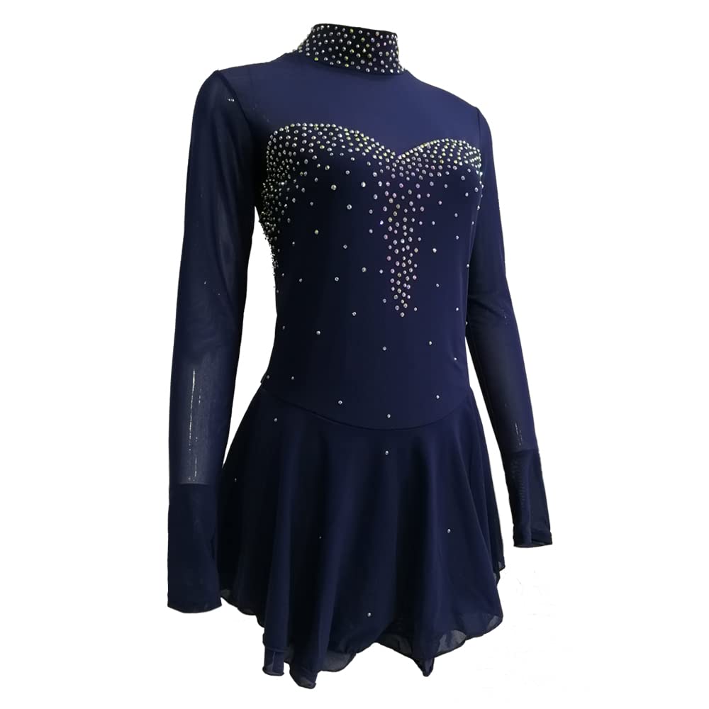 LIUHUO Girls Figure Skating Dress - Navy Blue Competition Performance Dance Costume for Women & Teens - Perfect for Ice Shows, Competitions & Recitals