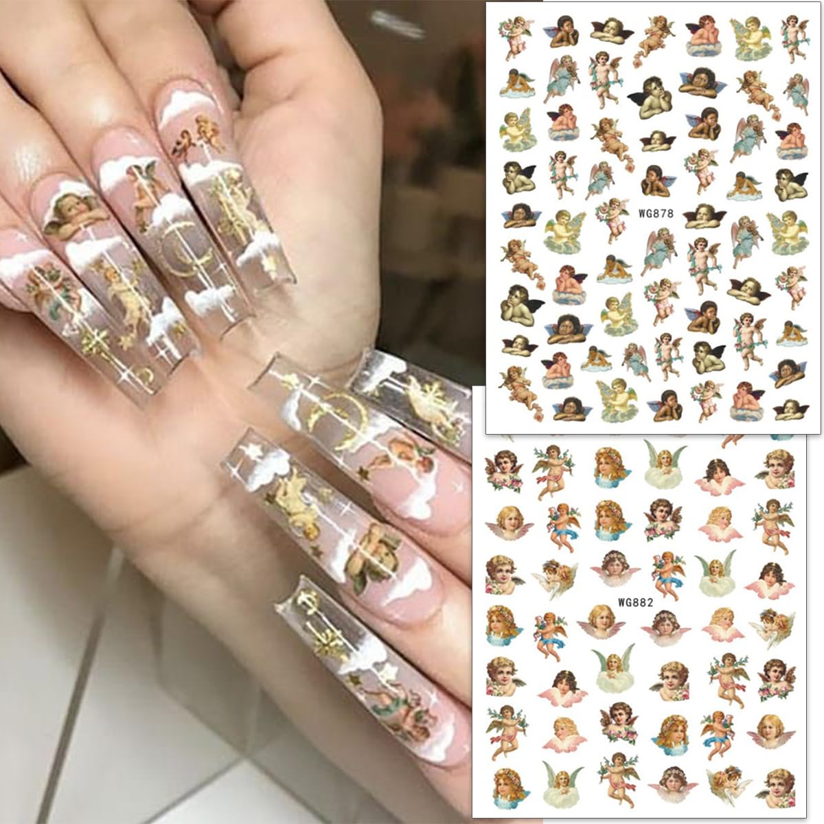 3D Cupid Angel Nail Stickers - Rose Heart Design for Valentine's Day DIY Manicure