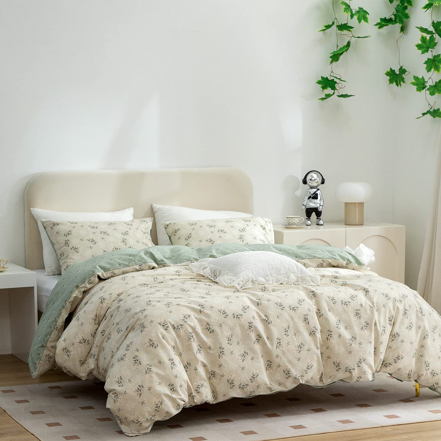 Floral Duvet Cover Queen Size - 100% Cotton 3-Piece Bedding Set for Girls, Reversible Chic Garden Print with Zipper Closure | Perfect for Teen Bedrooms, Guest Rooms & Boho Chic Home Decor