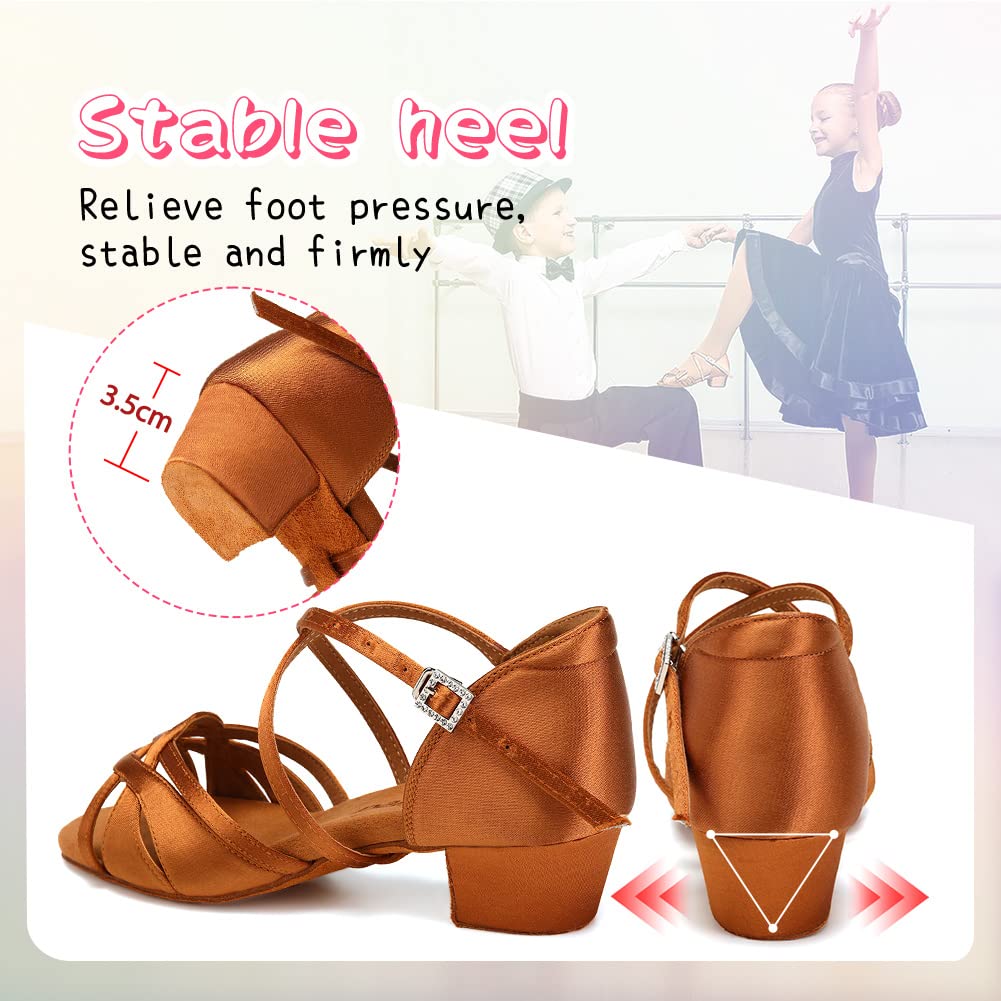 Hipposeus Girls Latin Dance Shoes - Satin Ballroom & Salsa Shoes for Practice & Performance with Suede Sole | Perfect for Competition, Studio Training & Dance Recitals