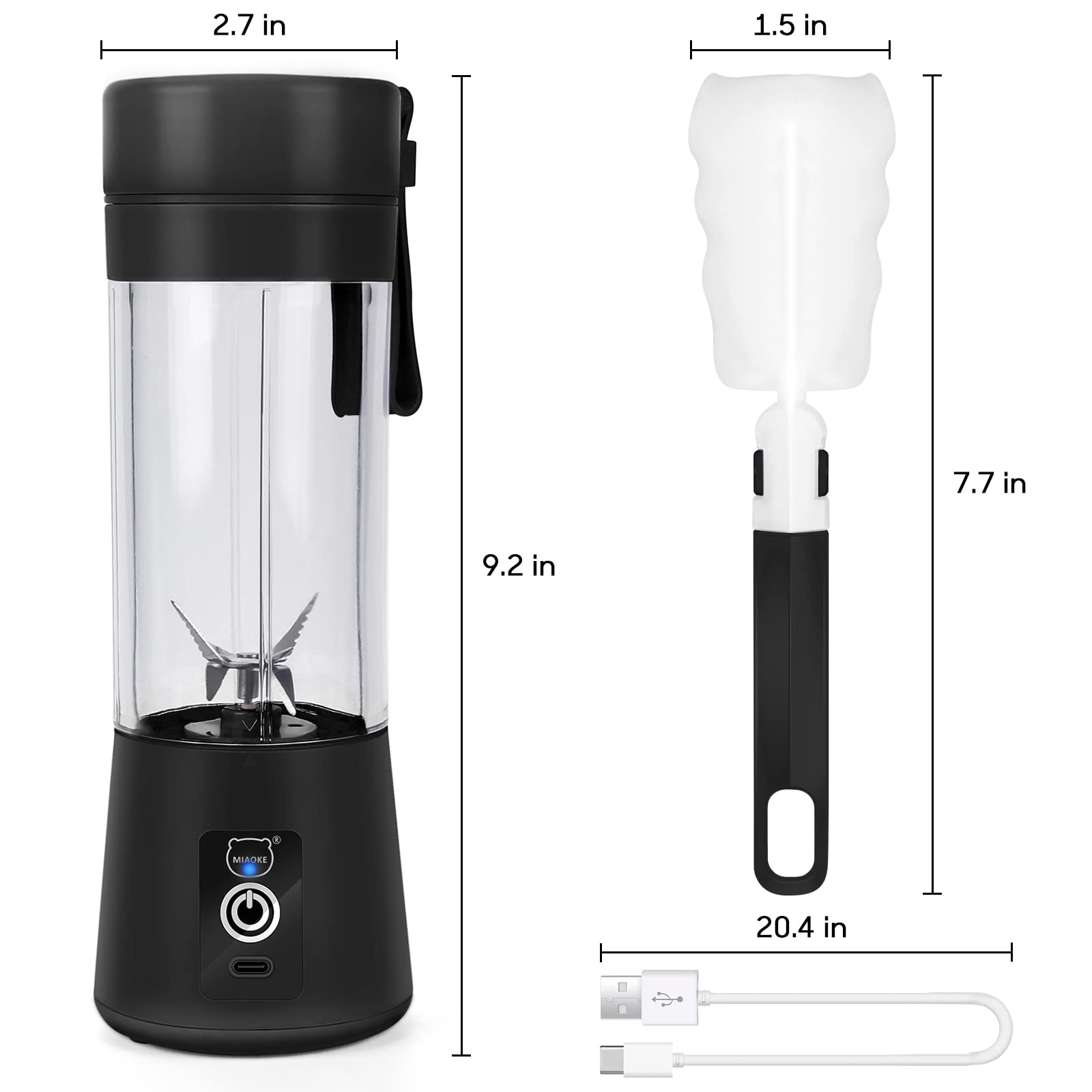 MIAOKE Portable USB Rechargeable Mini Blender - 3D Six Blades for Smoothies, Juices & Shakes - Perfect for Home, Office, Gym & Travel (Black) | Compact Personal Blender for Healthy Drinks On-The-Go