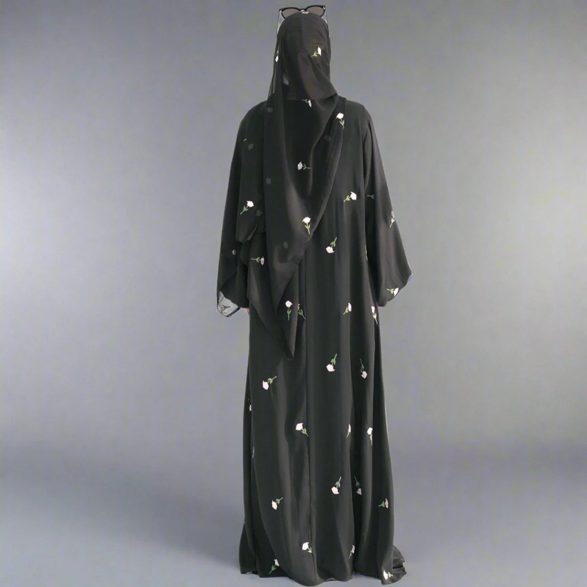 Elegant Floral Embroidery Nida Abaya Dress #25931 - Modest Islamic Fashion for Women, Perfect for Eid, Wedding & Special Occasions