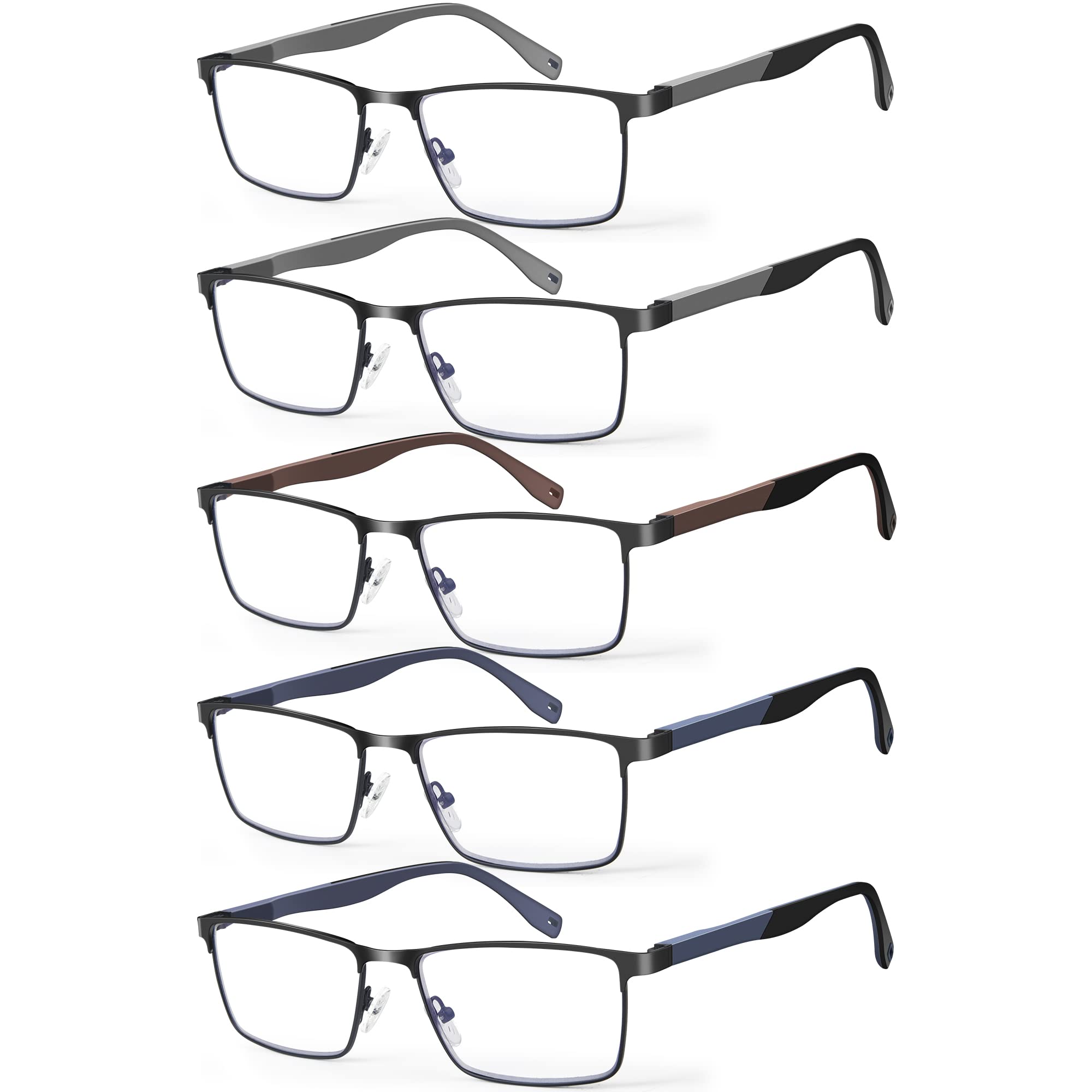 TOMBRAUN 5 Pack Blue Light Blocking Reading Glasses for Men - Anti Glare Computer Glasses with Spring Hinge & Rubber Temples - Perfect for Office Work, Gaming, and Screen Time