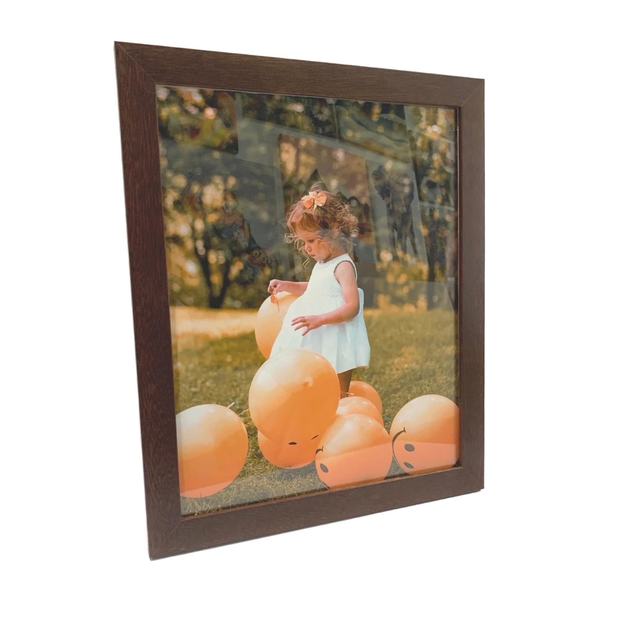15x34 Walnut Brown Wood Picture Frame with Real Glass - Wall Hanging Photo Frame for Family Portraits, Posters & Prints - Perfect for Living Room, Bedroom & Office Decor