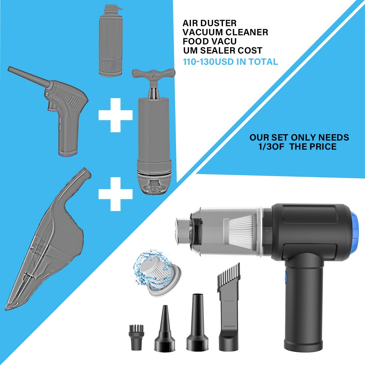 VC08 Cordless Air Duster - 110,000 RPM Powerful Computer Vacuum Cleaner for Keyboard, PC & Electronics Cleaning | Replaces Canned Air | Ideal for Home Office, Gaming Setup & IT Maintenance