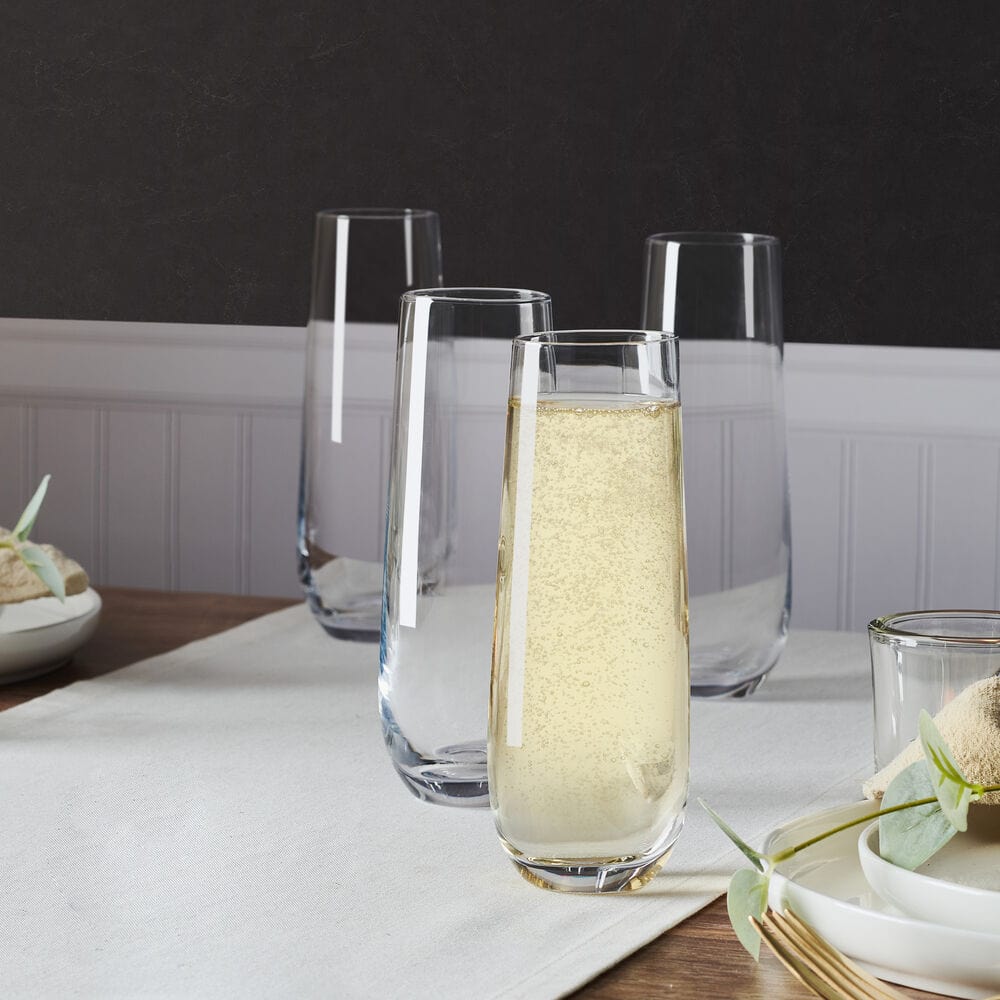 Premium Set of 4 Stemless Flute Glasses - Elegant Crystal Clear Wine Glasses for Champagne, Cocktails & Sparkling Wine - Perfect for Parties, Weddings & Romantic Dinners