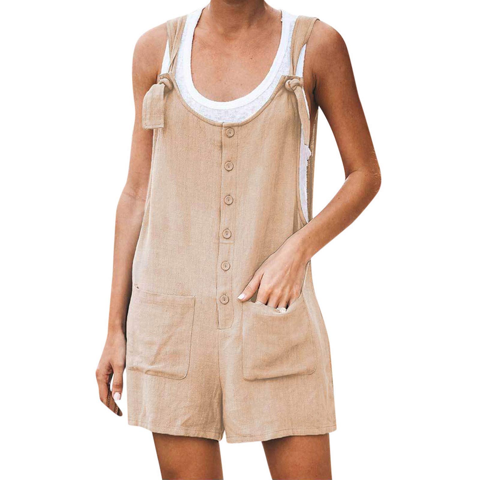 Jyybn Women's Vintage Suspender Pants with Pockets - Cold Shoulder Retro Romper Jumpsuit for Casual Outings & Summer Fashion