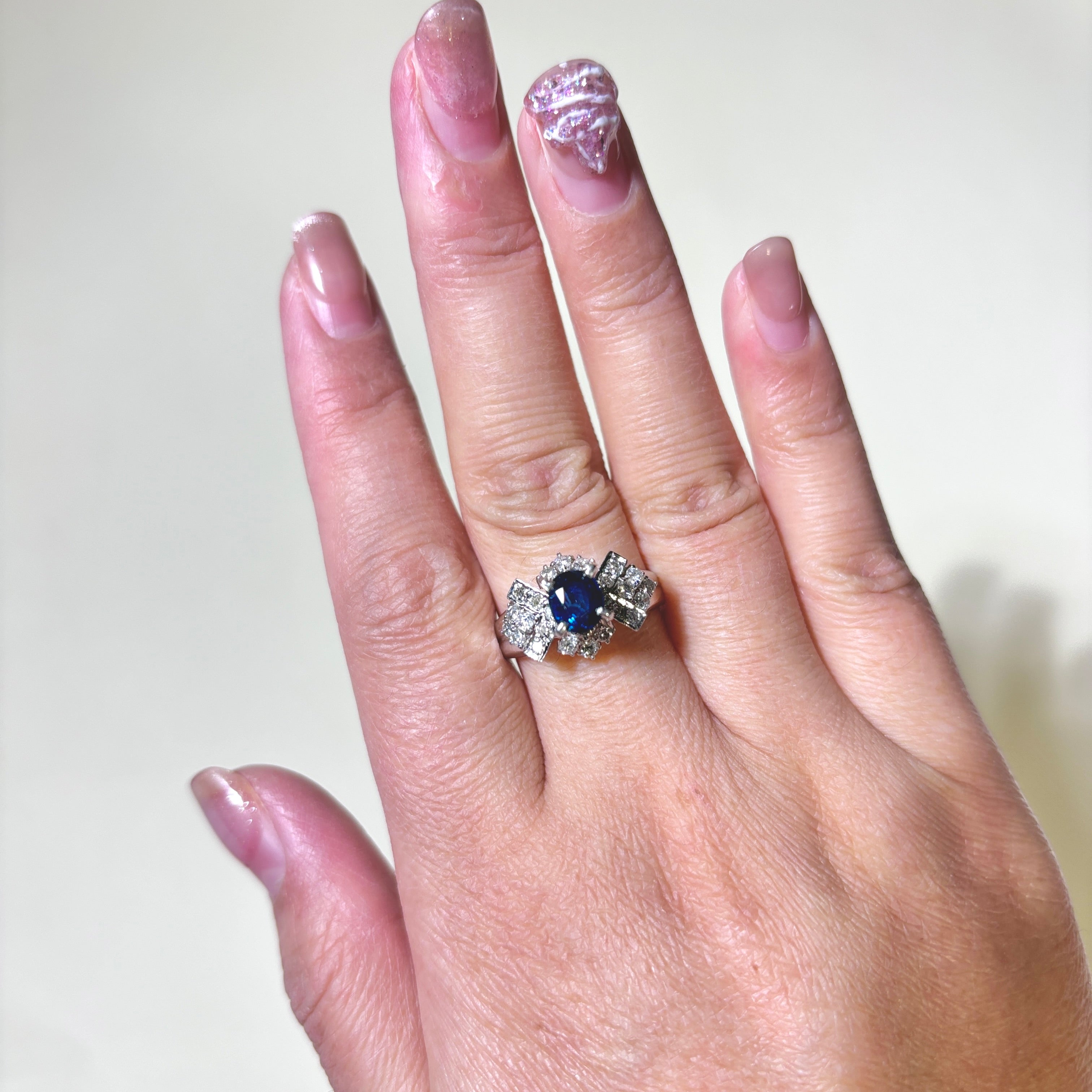 14K White Gold Sapphire & Diamond Cocktail Ring - 0.92ct Sapphire & 0.57ctw Diamonds - Size 8.75 - Elegant Party Jewelry for Women - Perfect for Evening Events, Weddings & Special Occasions