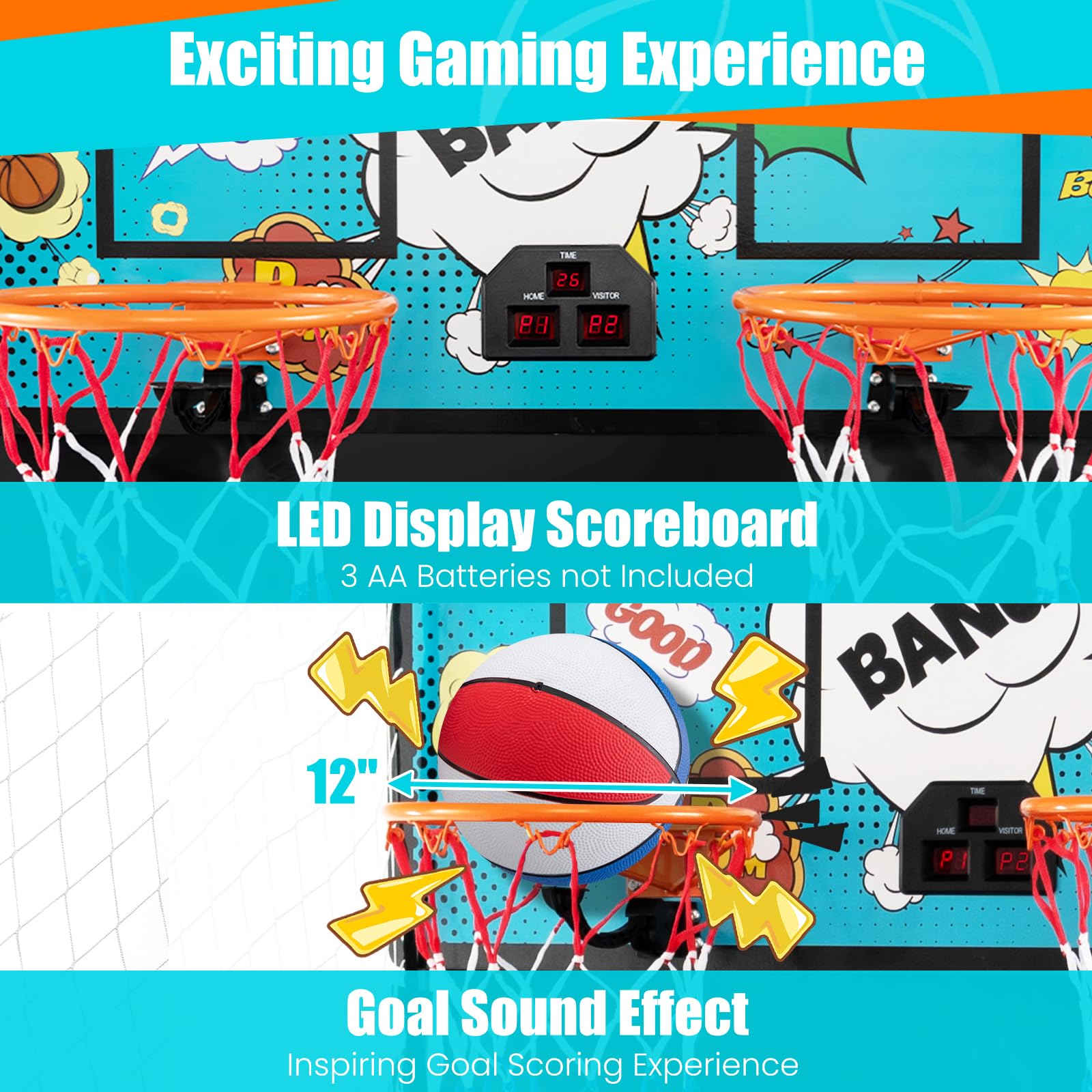Giantex Foldable Basketball Arcade Game - Electronic Double Shot 2 Player with 8 Game Modes & LED Scoring System - Includes 4 Balls - Indoor Basketball Game for Kids & Adults - Perfect for Family Game Nights, Birthday Parties and Home Entertainment