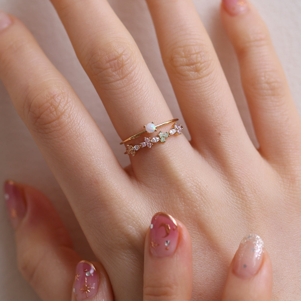 Layered Opal Bloom Ring - Elegant Stackable Gemstone Jewelry for Women, Perfect for Weddings, Parties & Everyday Wear